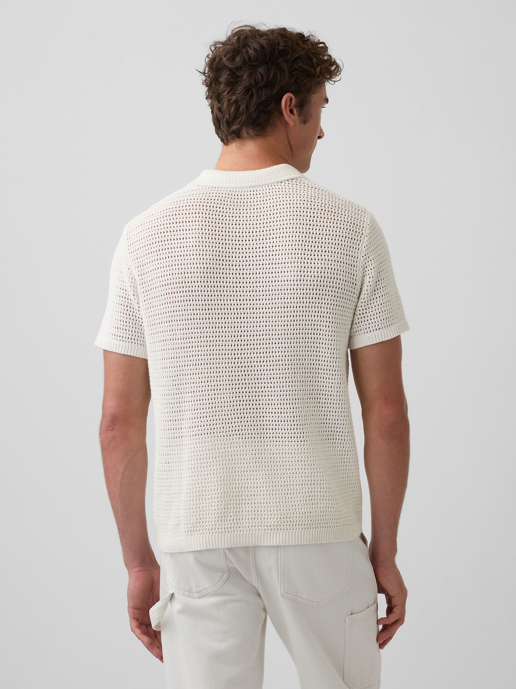 Cream Mesh Polo Shirt - Image 2 of 4