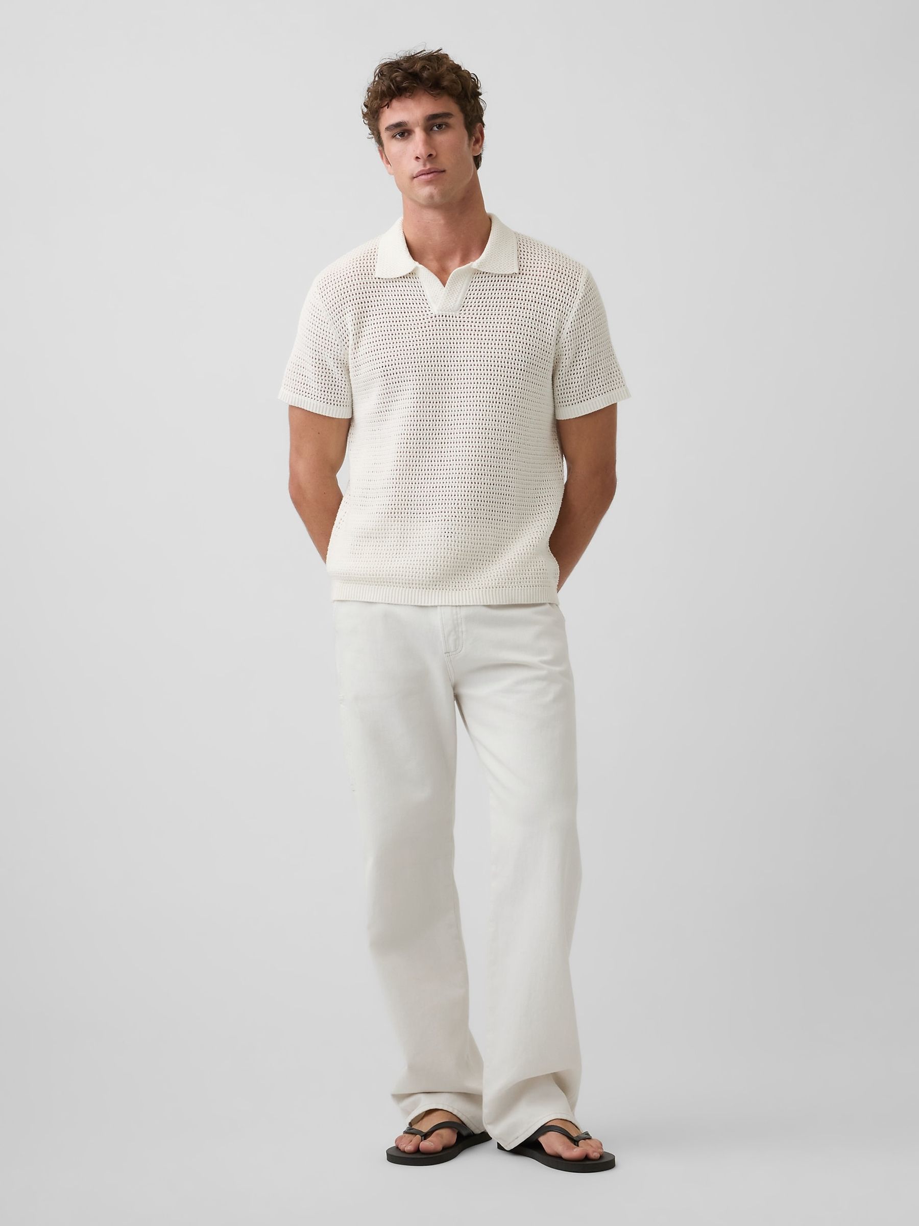 Cream Mesh Polo Shirt - Image 3 of 4