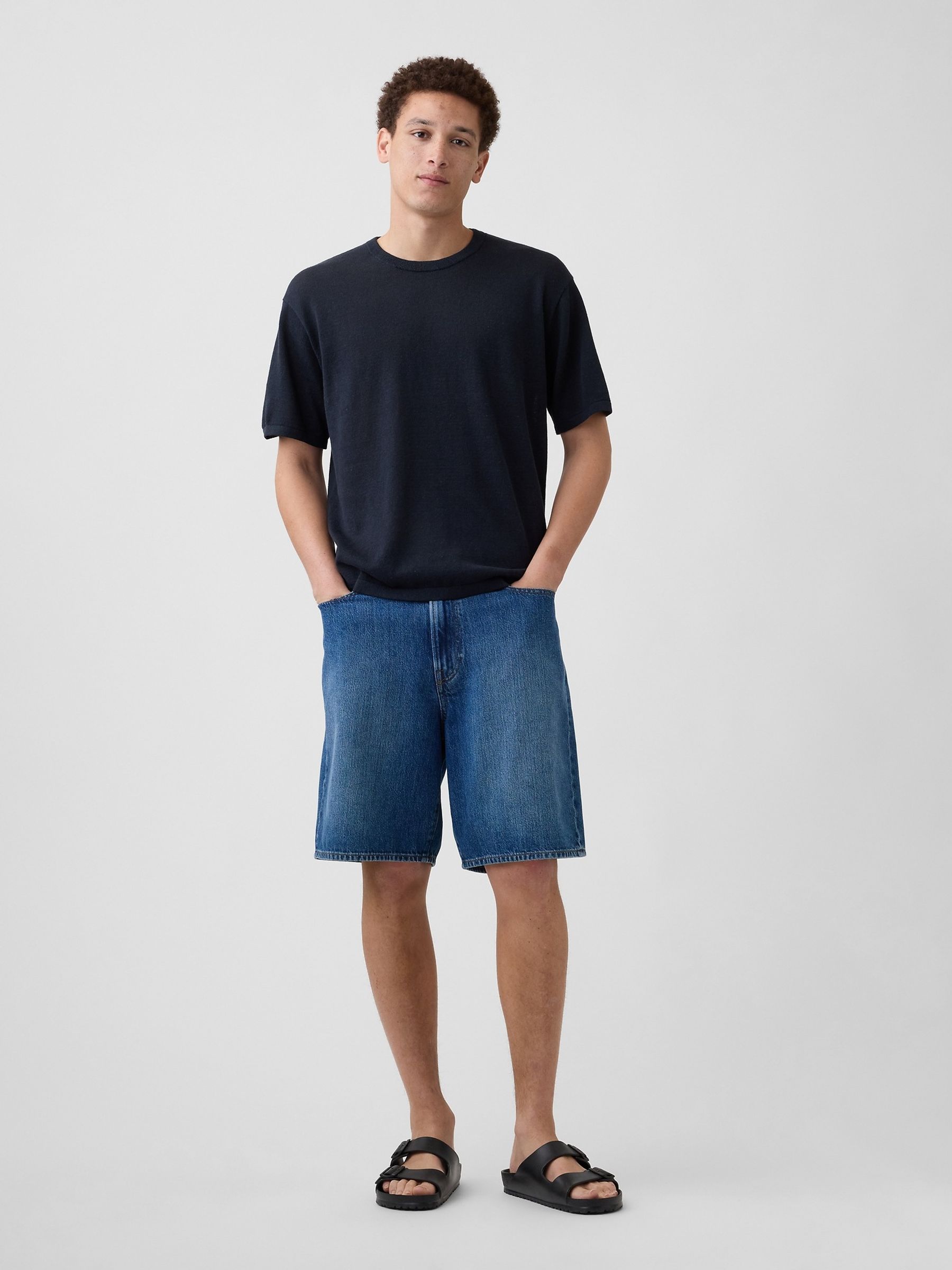 Black Linen-Blend Knit Short Sleeve T-Shirt - Image 3 of 4