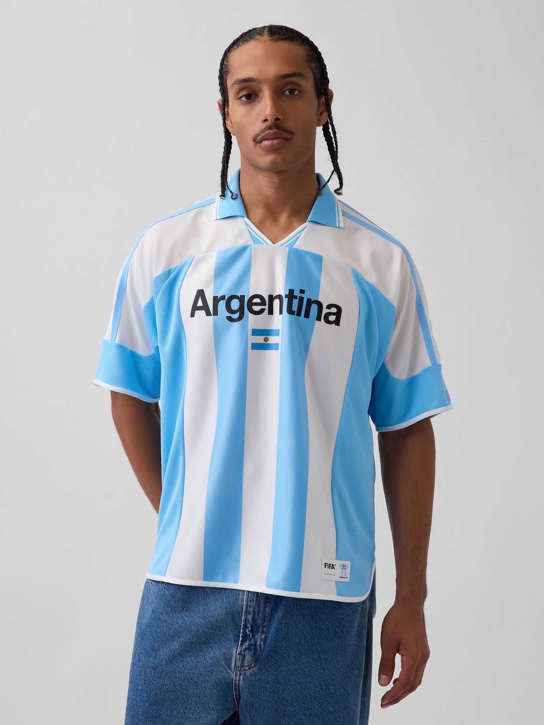 Blue Argentina FIFA WORLD CUP™ Oversized Football Jersey T-Shirt - Image 1 of 5 Blue Argentina FIFA WORLD CUP™ Oversized Football Jersey T-Shirt - Image 1 of 5