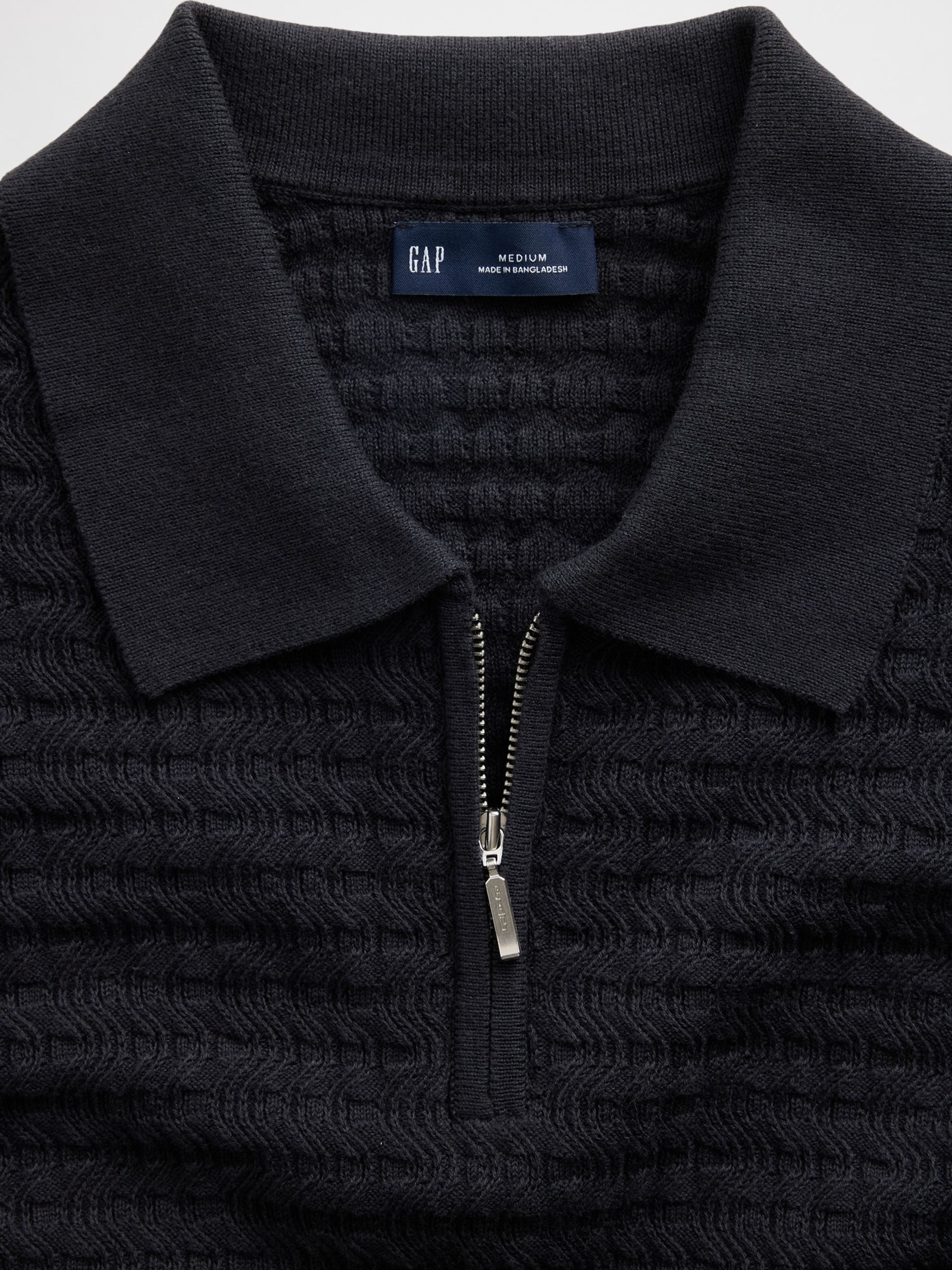 Black Textured Zip Knitted Polo Shirt - Image 4 of 4