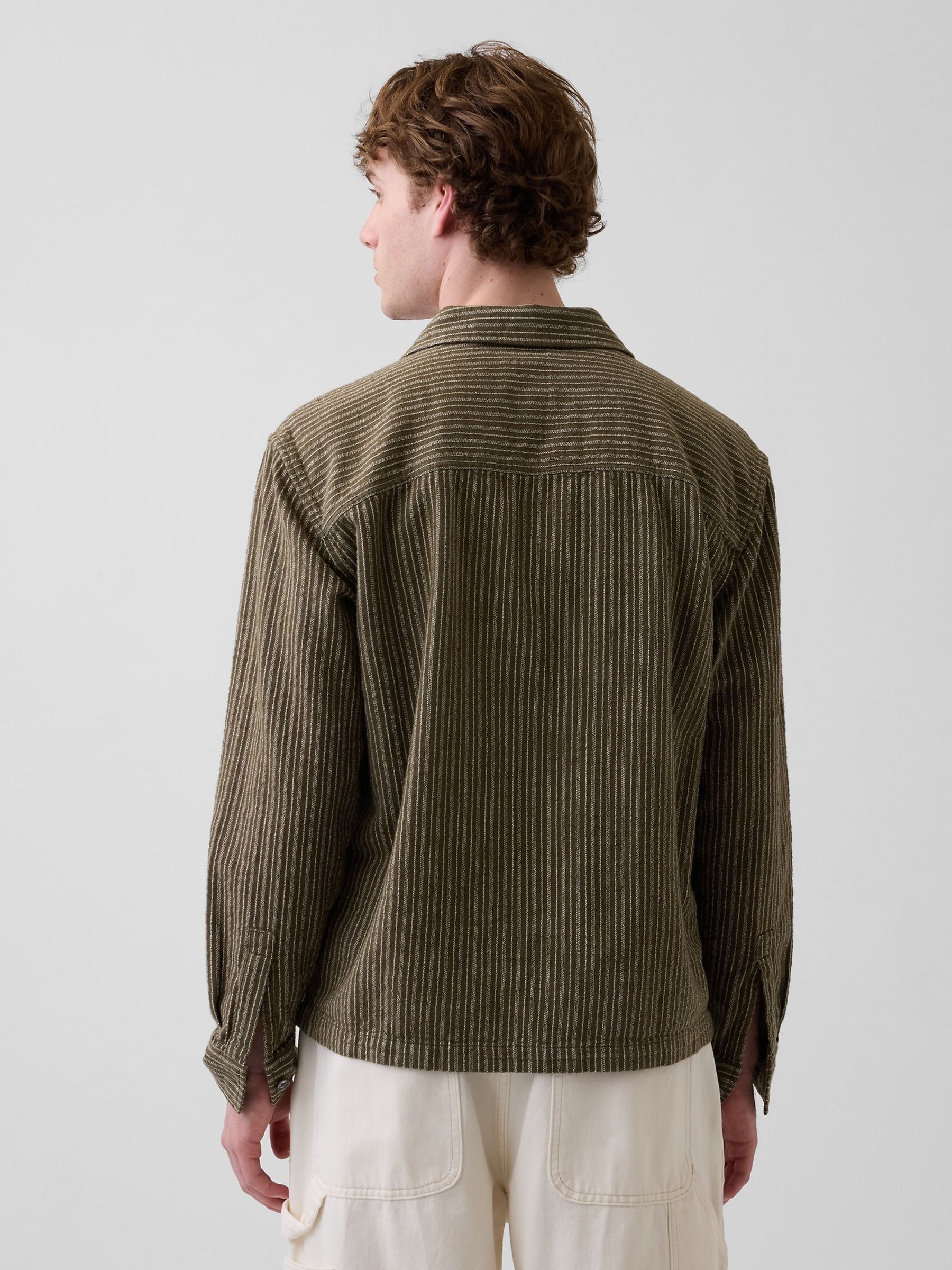 Green Dobby Stripe Relaxed Straight-Hem Shirt - Image 2 of 4 Green Dobby Stripe Relaxed Straight-Hem Shirt - Image 2 of 4