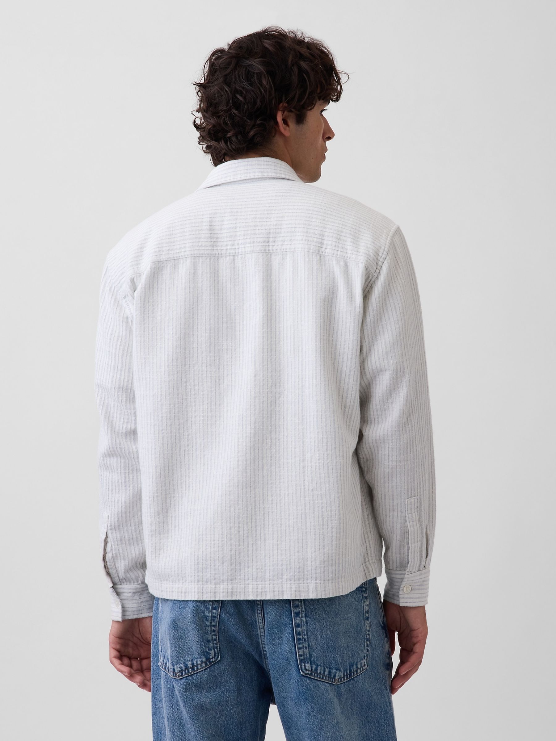 White Dobby Stripe Relaxed Straight-Hem Shirt - Image 2 of 4 White Dobby Stripe Relaxed Straight-Hem Shirt - Image 2 of 4