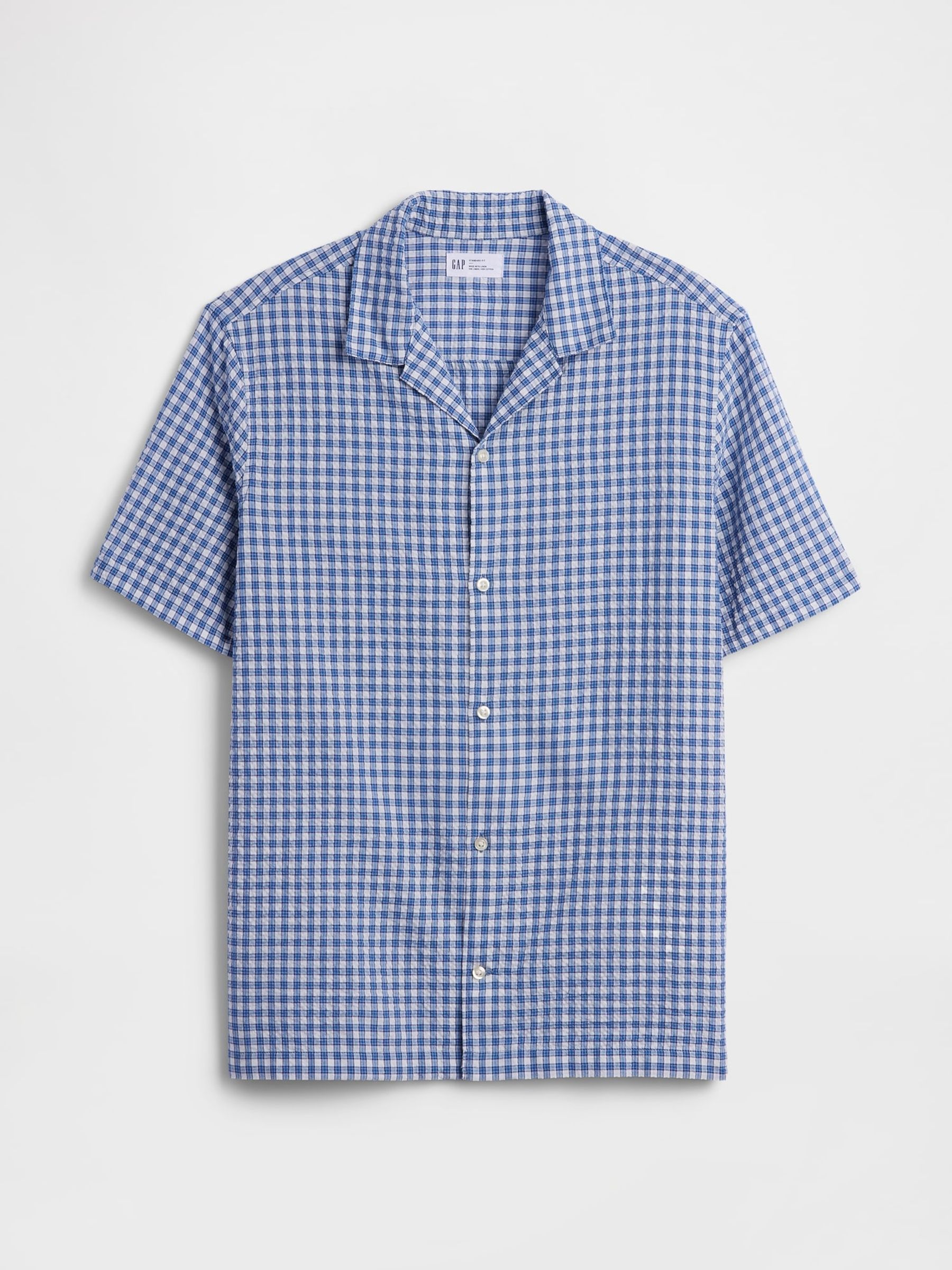 Blue Check Crinkle-Cotton Holiday Shirt - Image 4 of 5
