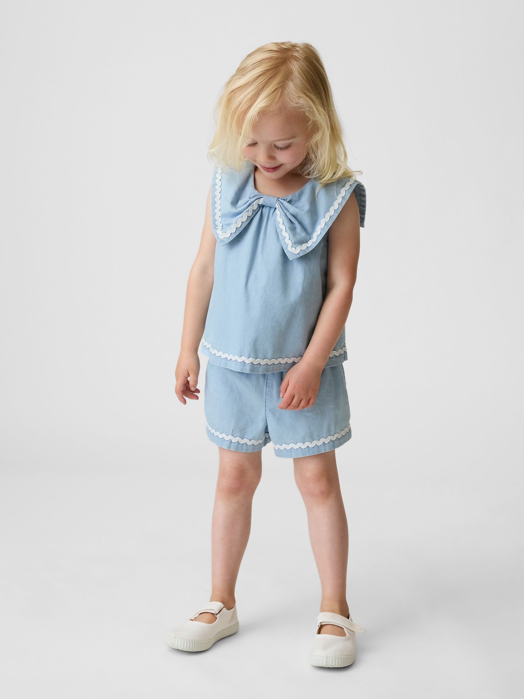 Blue Denim Bow Outfit Set - Image 1 of 4