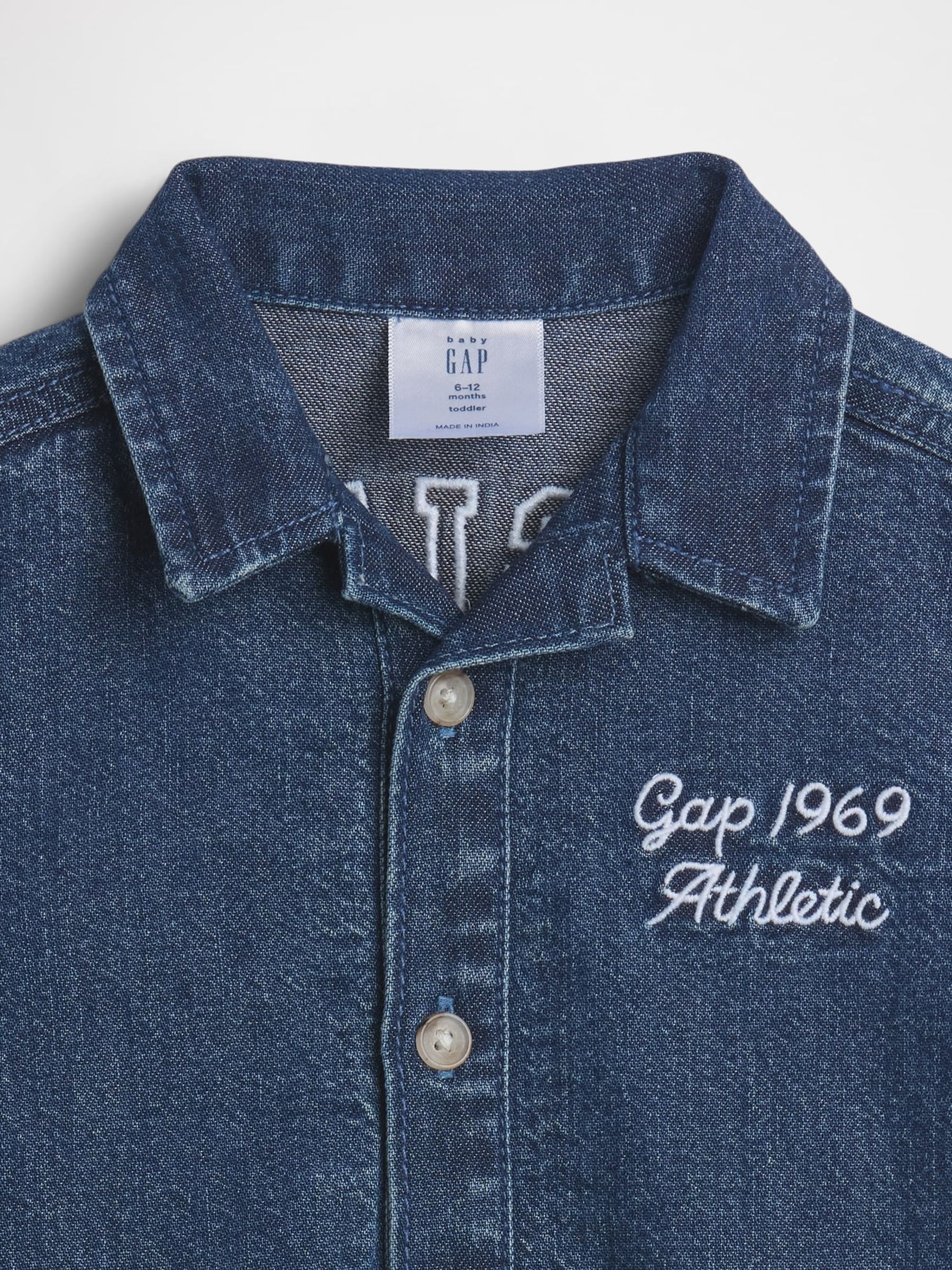 Medium Wash Denim Logo Shorts One-Piece - Image 3 of 4