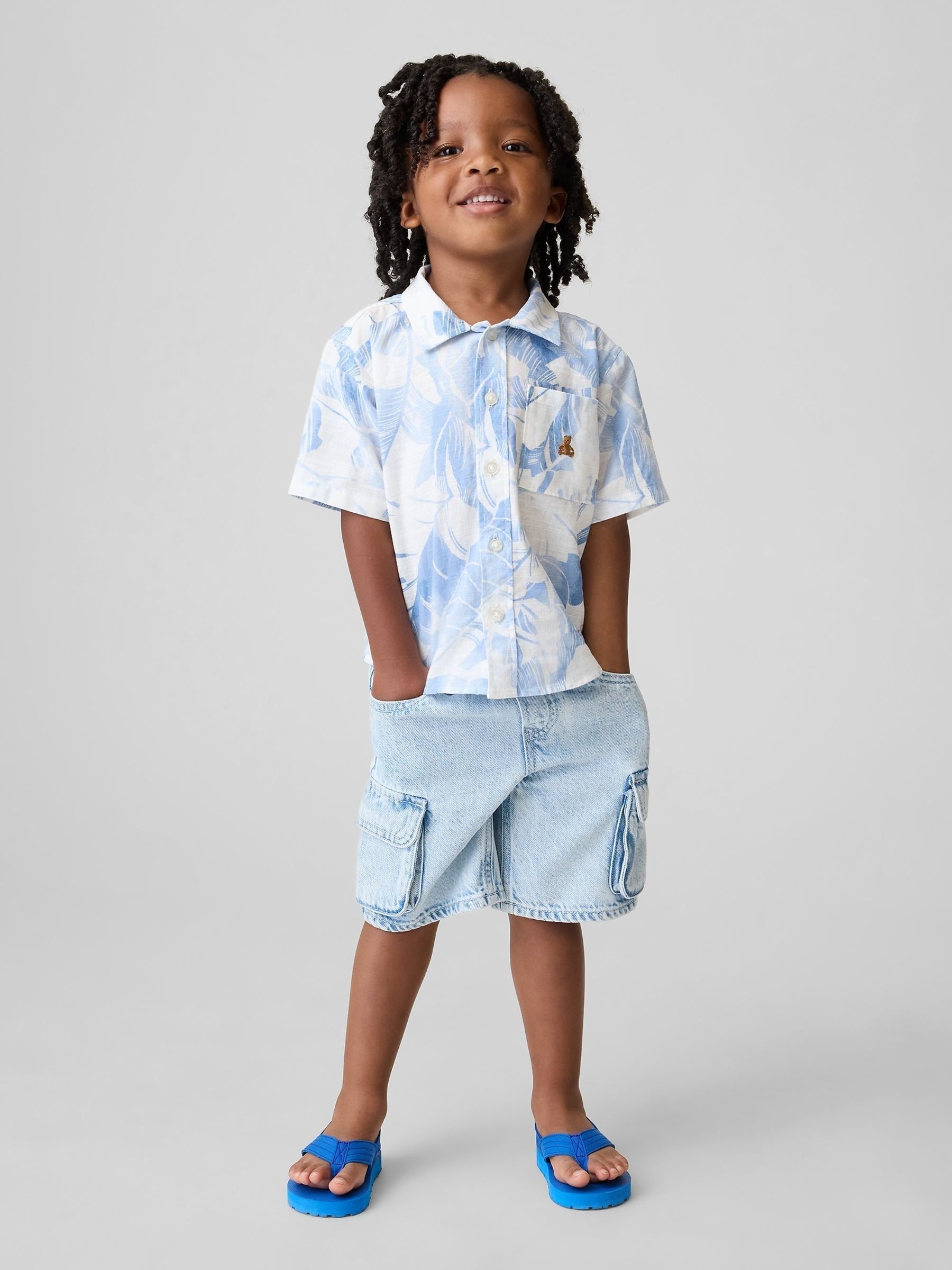 Light Wash UltraSoft Denim Pull On Cargo Shorts - Image 1 of 3 Light Wash UltraSoft Denim Pull On Cargo Shorts - Image 1 of 3
