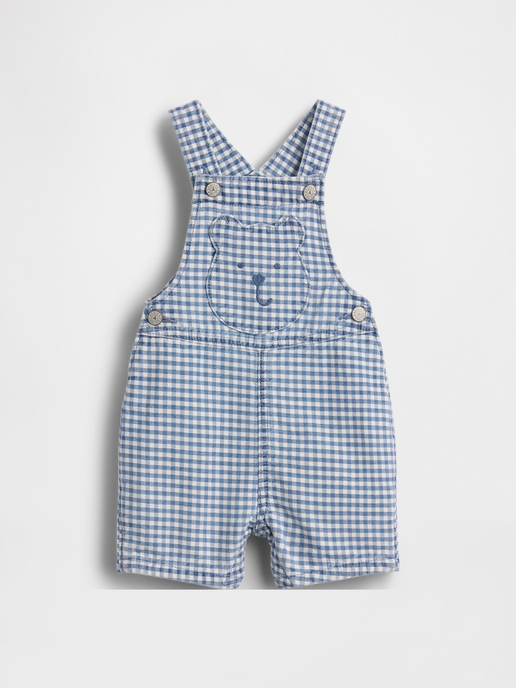 Blue Gingham Denim Bear Pocket Short Dungarees - Image 1 of 3