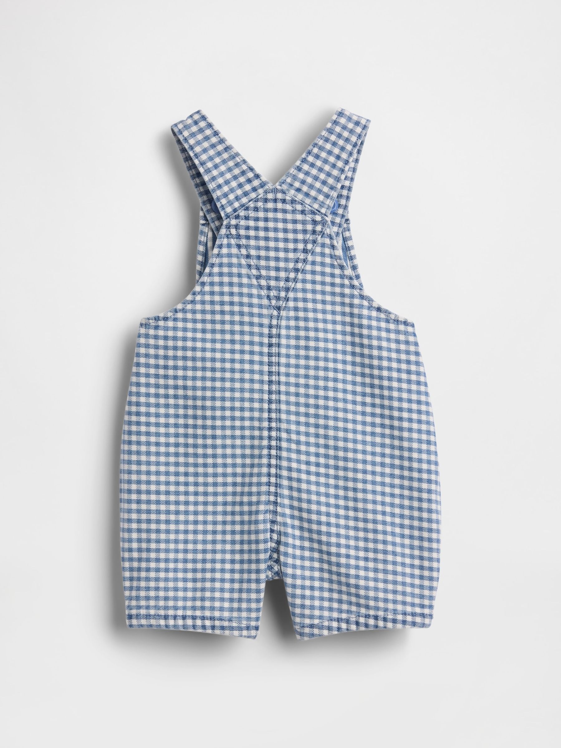 Blue Gingham Denim Bear Pocket Short Dungarees - Image 2 of 3