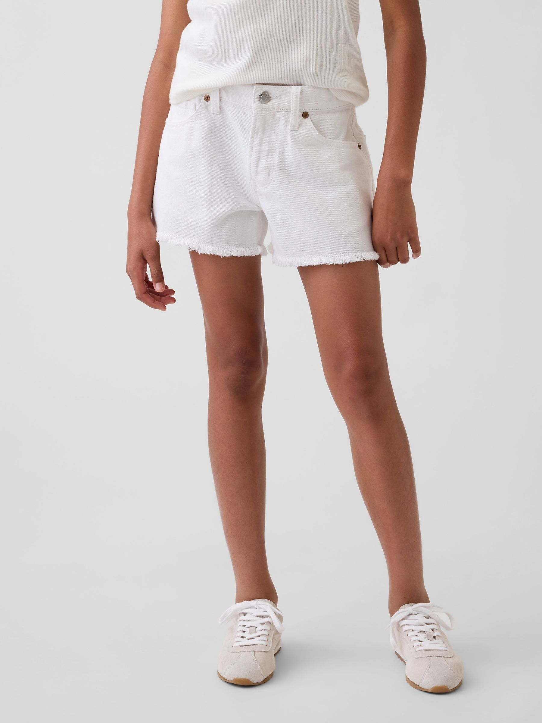 White Low Rise Stride Denim Shorts - Image 1 of 5