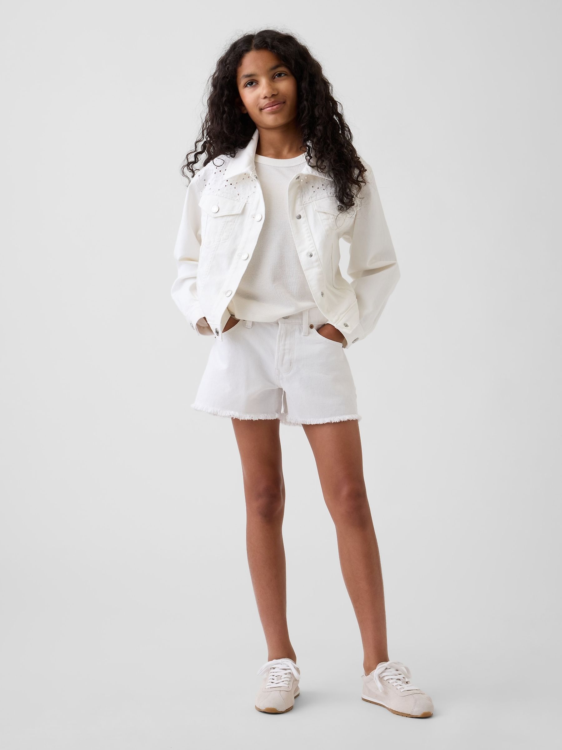White Low Rise Stride Denim Shorts - Image 3 of 5