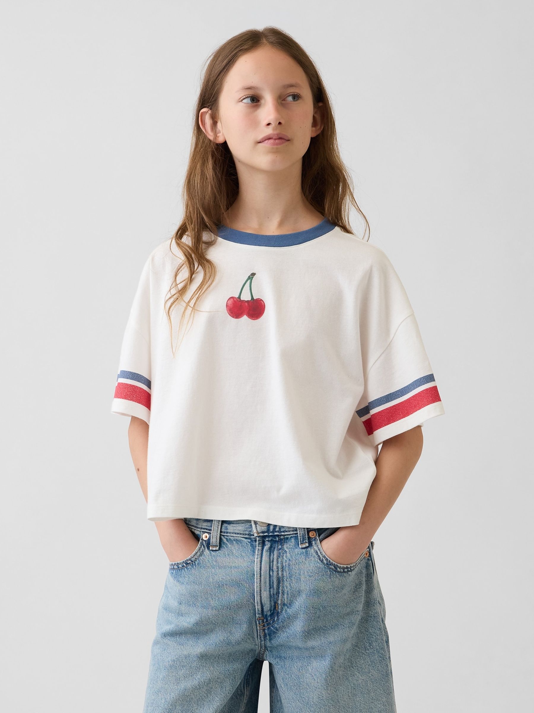 White Cherry Oversized Graphic Short Sleeve T-Shirt - Image 1 of 4