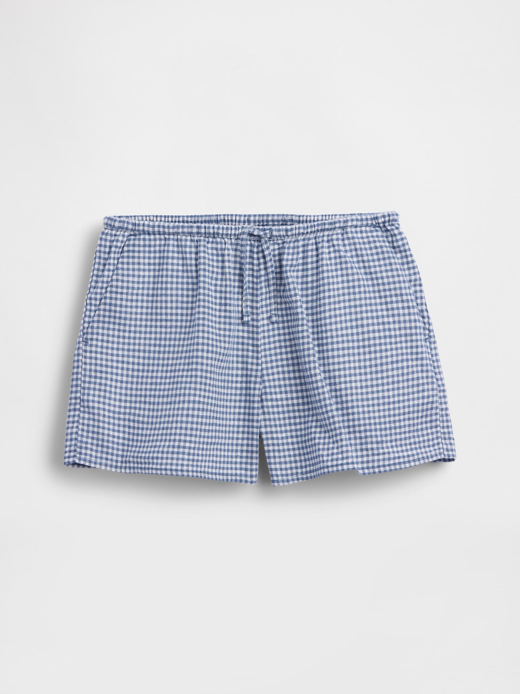 Blue Linen-Cotton Gingham Easy Shorts - Image 4 of 6