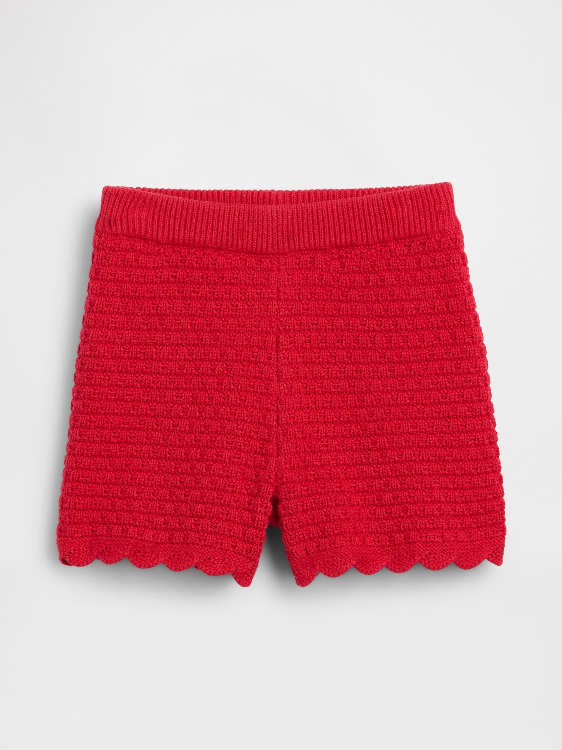 Red Crochet Scalloped Pull On Shorts - Image 2 of 4