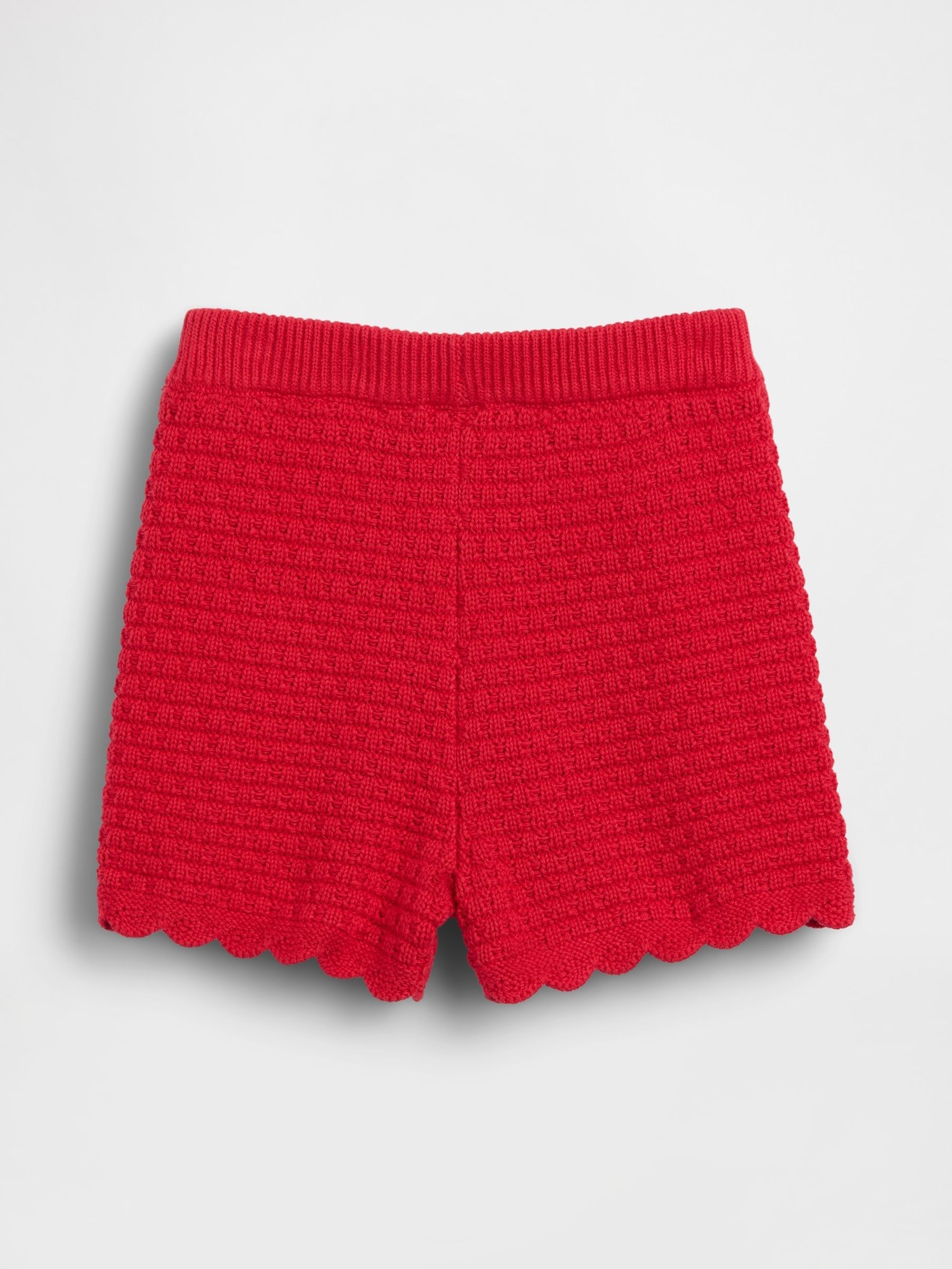 Red Crochet Scalloped Pull On Shorts - Image 3 of 4