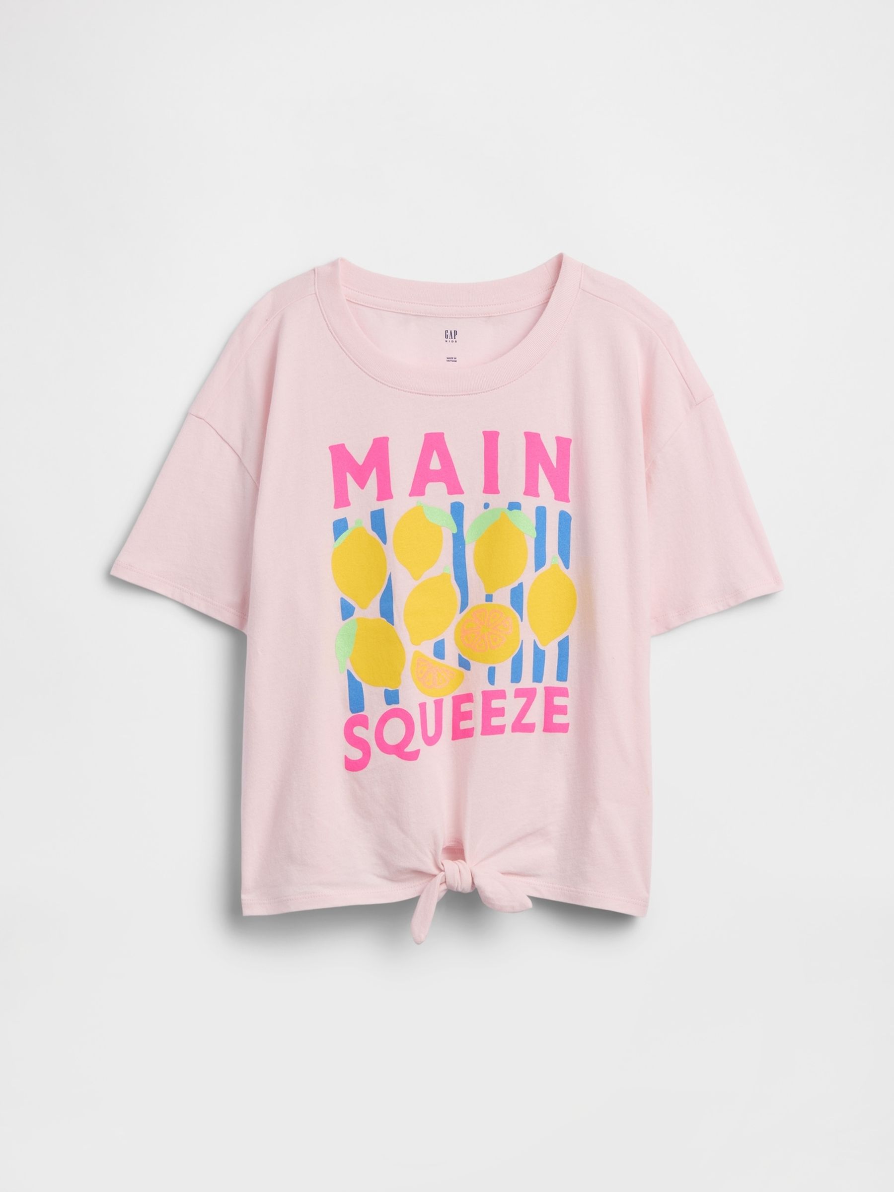 Pink Oversized Knot-Tie Graphic Short Sleeve T-Shirt - Image 1 of 3