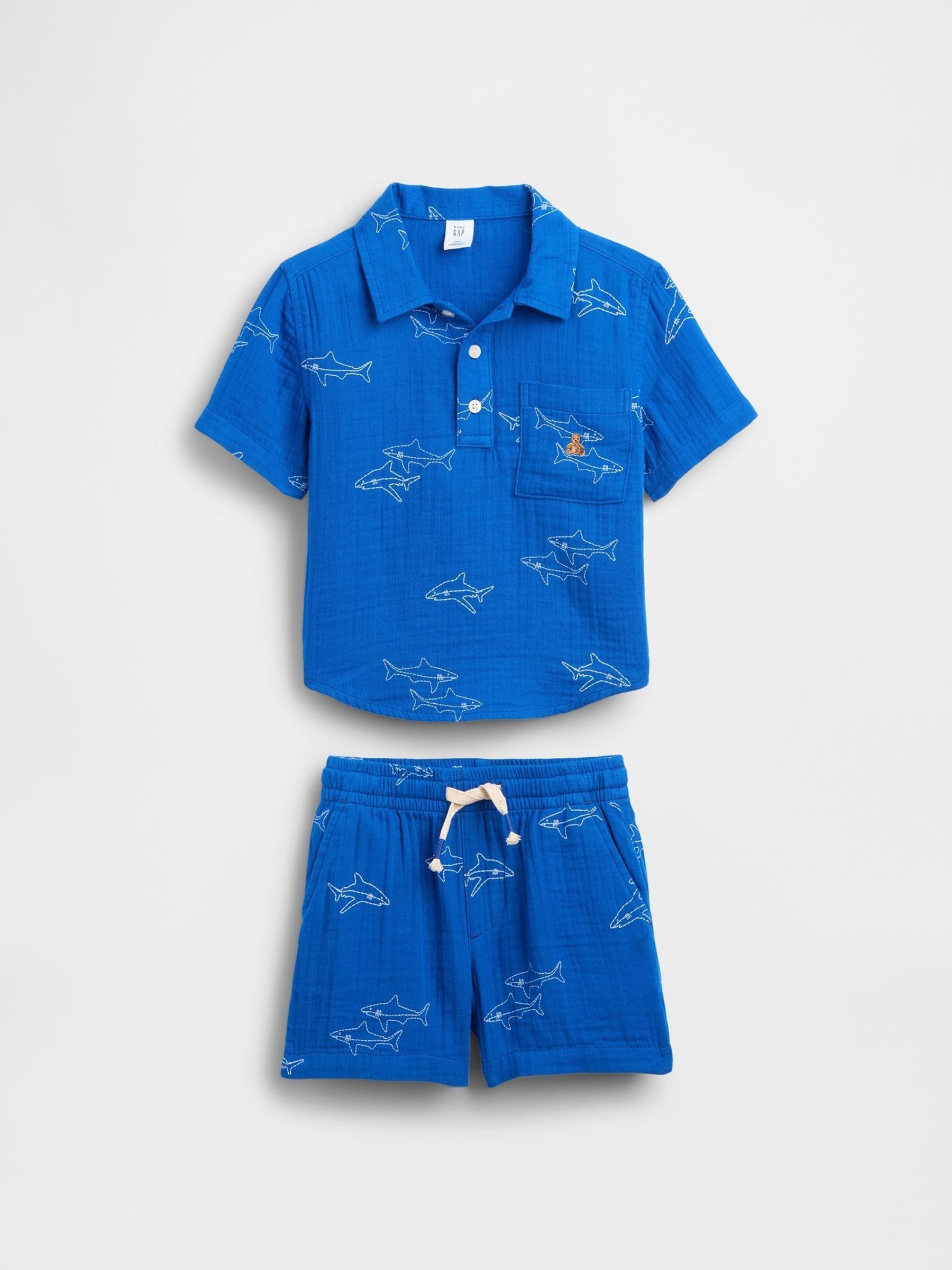 Blue Cotton Gauze Polo Outfit Set - Image 1 of 2