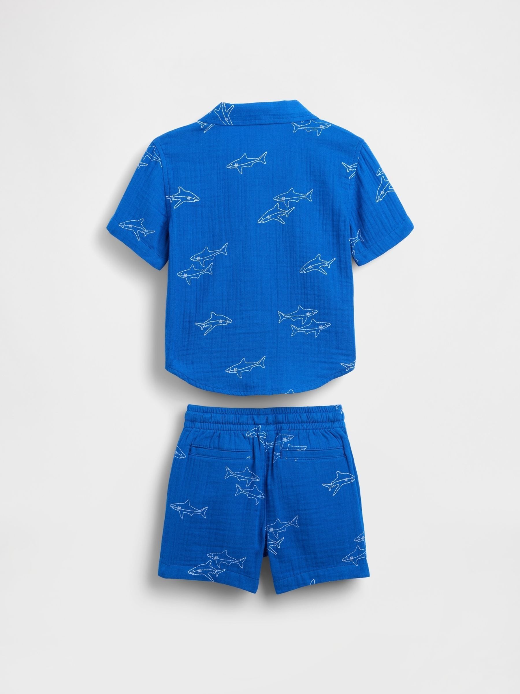 Blue Cotton Gauze Polo Outfit Set - Image 2 of 2 Blue Cotton Gauze Polo Outfit Set - Image 2 of 2