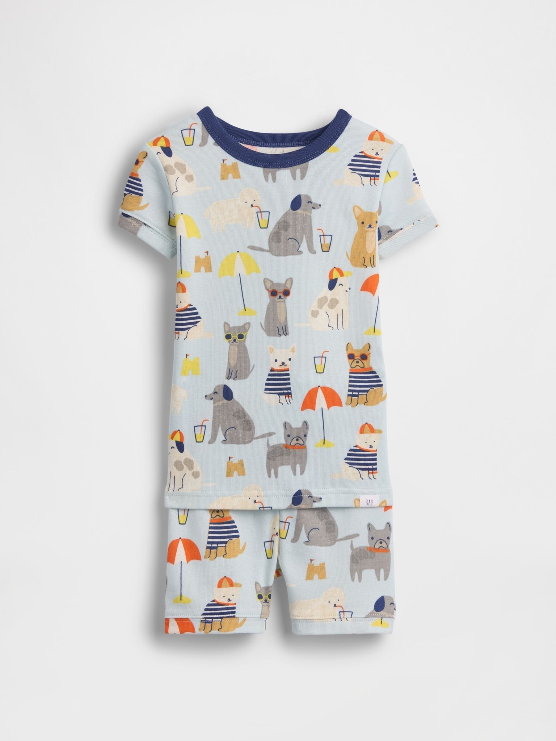 Blue Brushed Cotton Beach Dogs Pyjamas Short Set - Image 1 of 2
