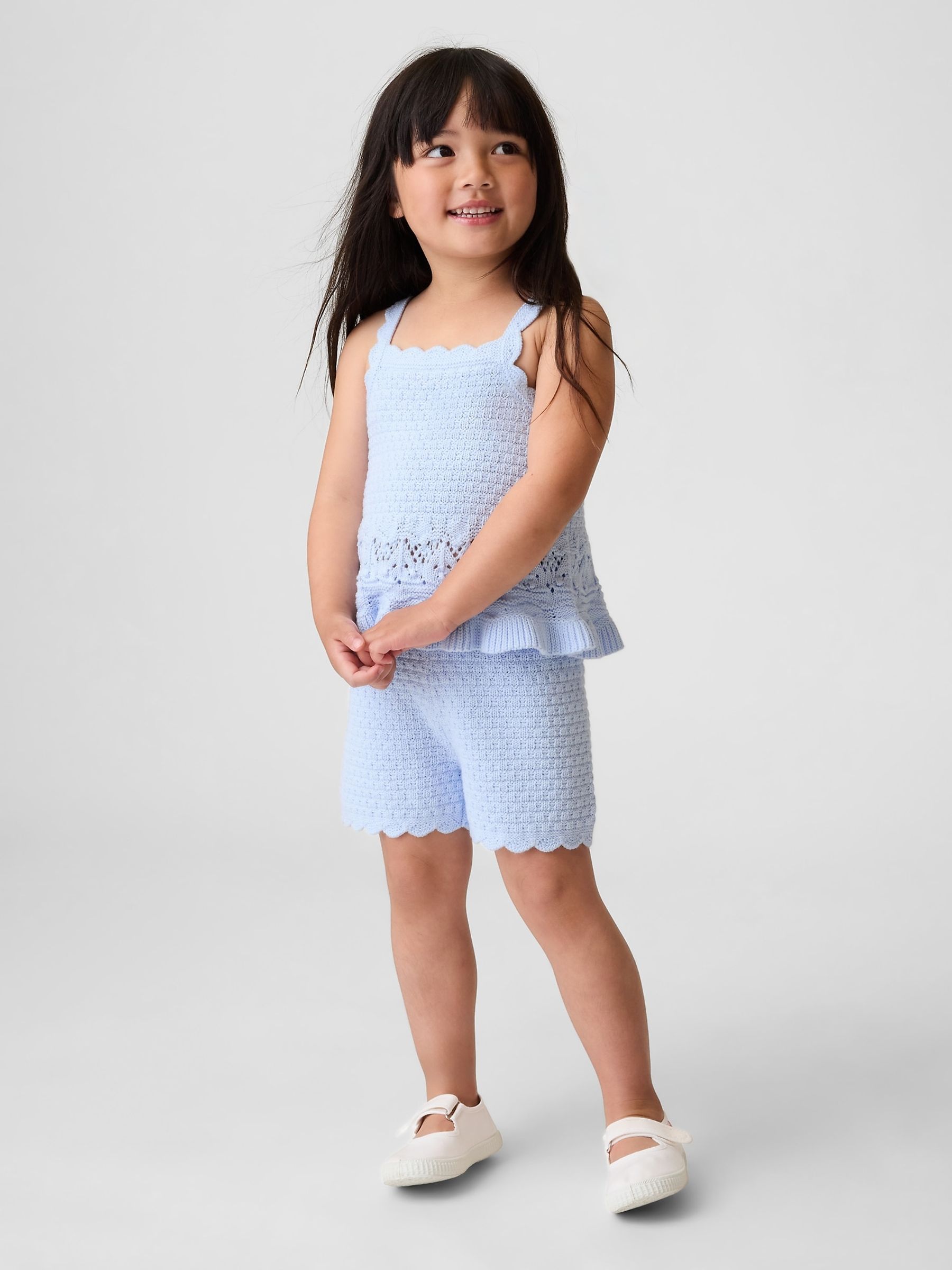 Blue Crochet Scalloped Pull On Shorts - Image 1 of 4