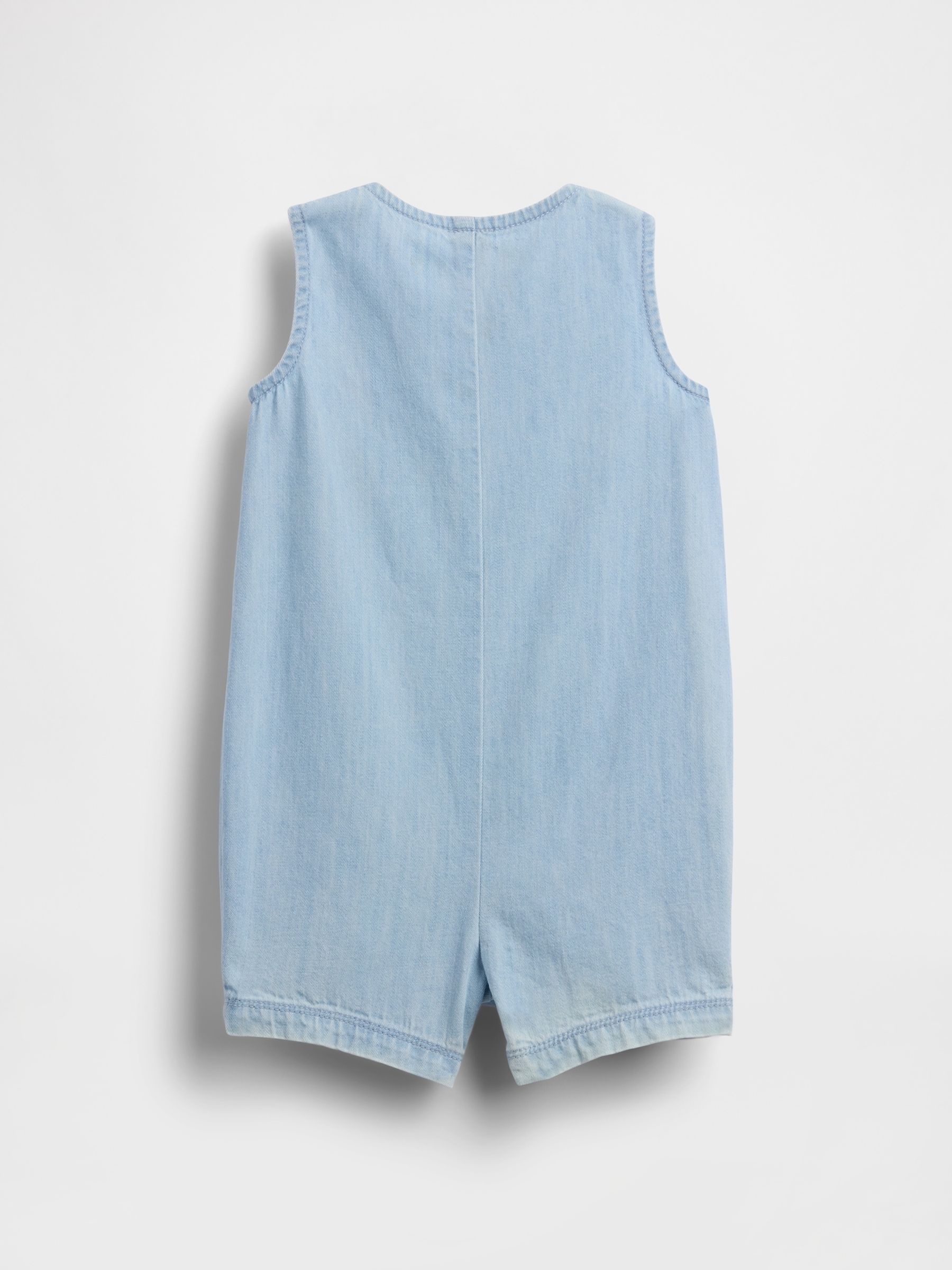 Light Wash Embroidered Denim Vest Shorts One-Piece - Image 2 of 4