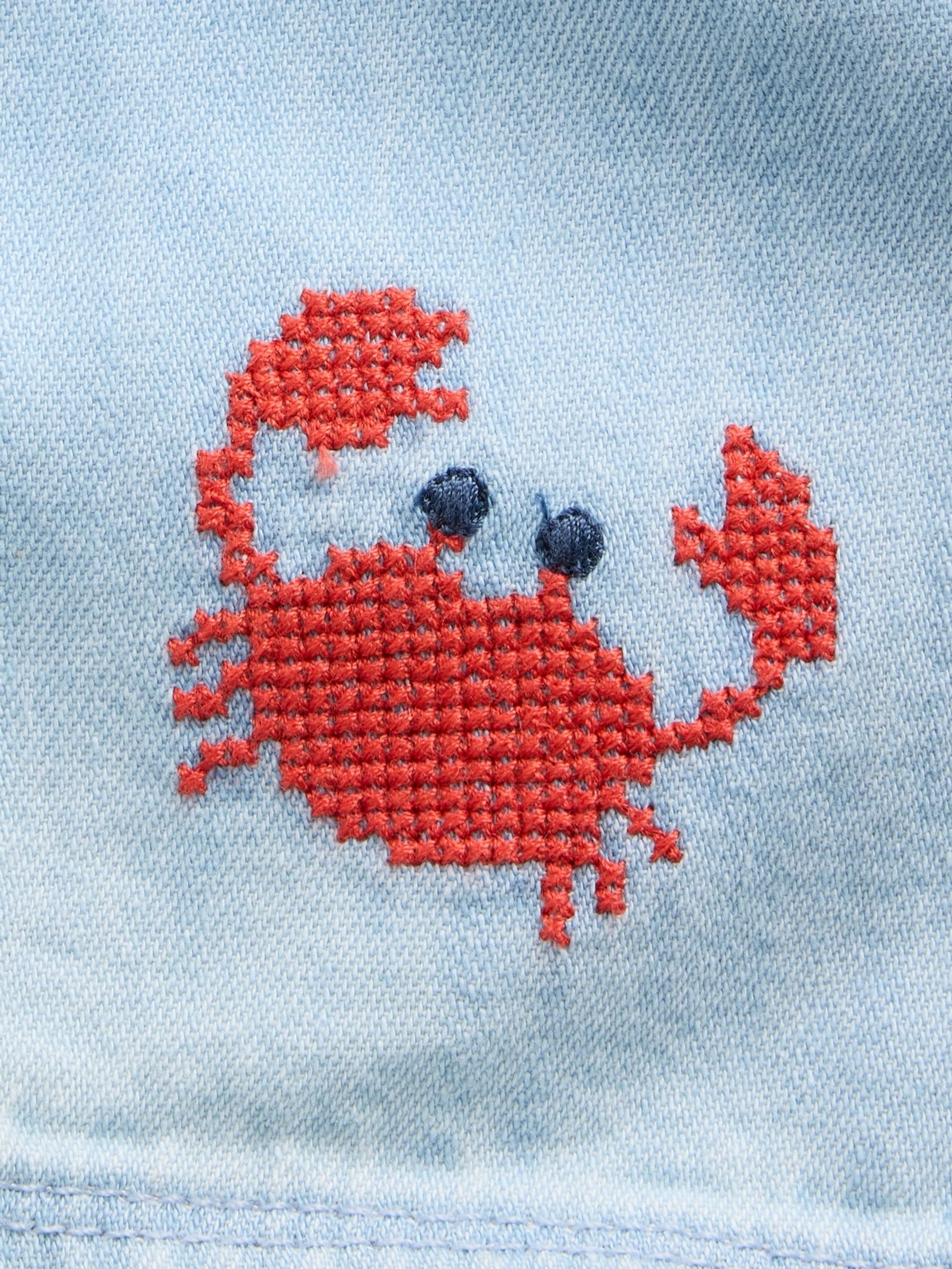 Light Wash Embroidered Denim Vest Shorts One-Piece - Image 4 of 4