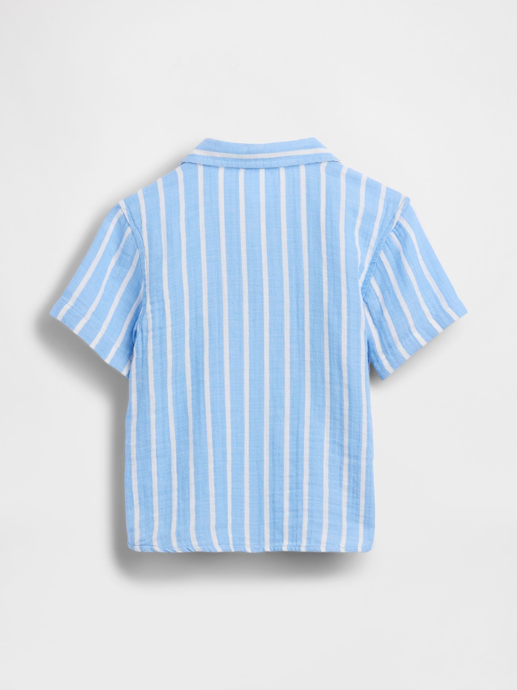 Blue Stripe Gauze Print Polo Shirt - Image 3 of 4
