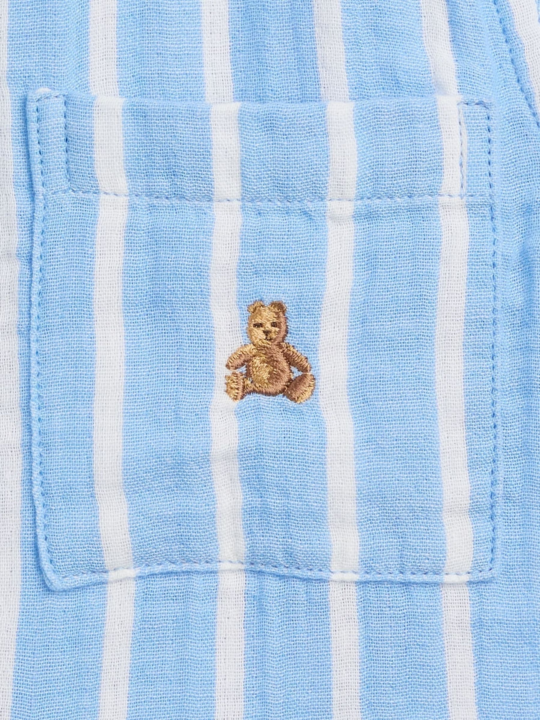 Blue Stripe Gauze Print Polo Shirt - Image 4 of 4