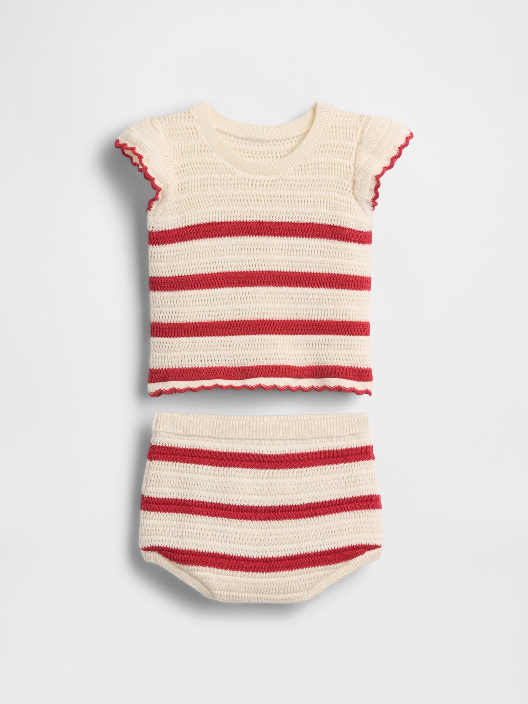 Red/White Stripe Crochet Stripe Outfit Set - Image 1 of 3