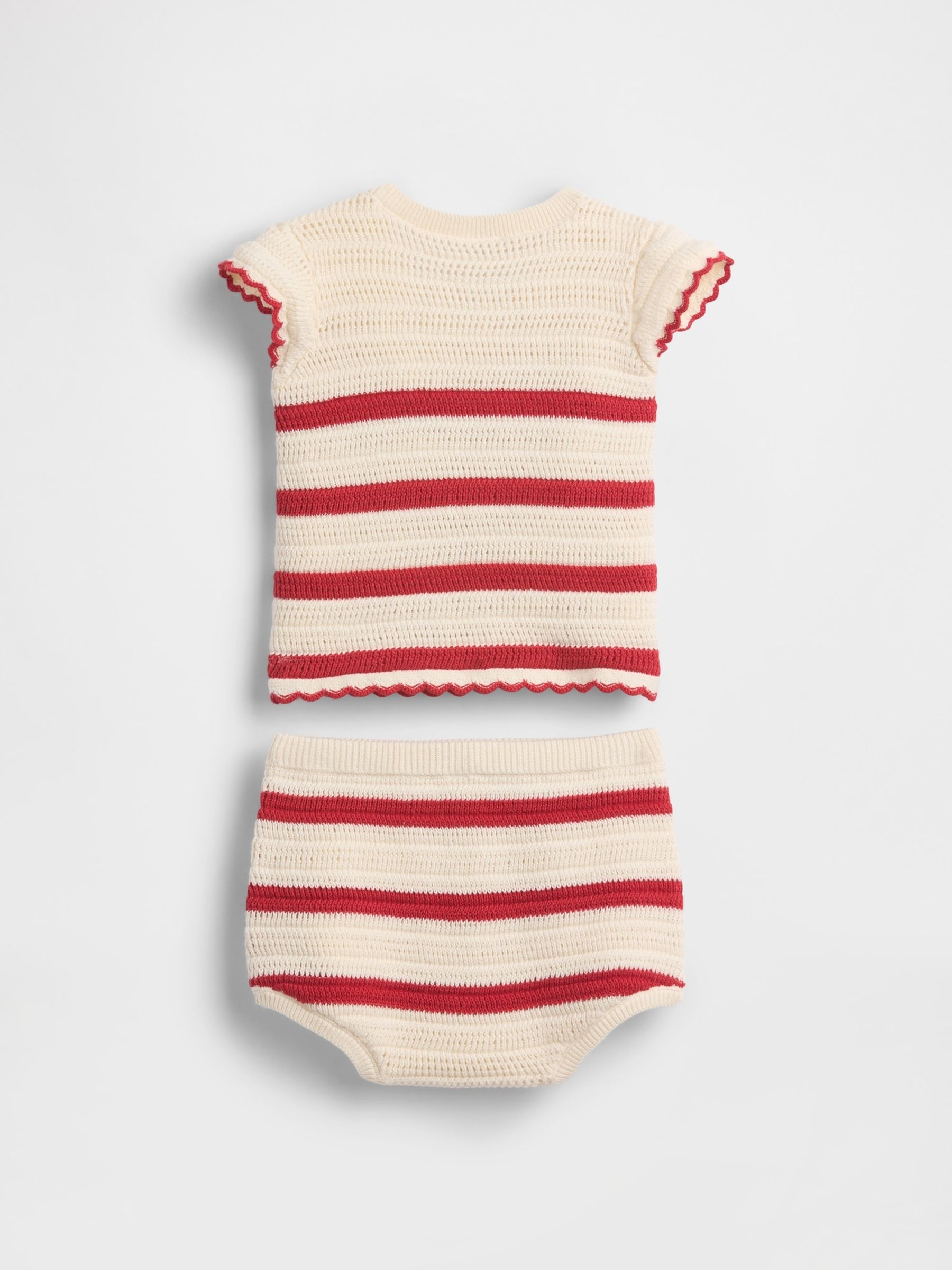 Red/White Stripe Crochet Stripe Outfit Set - Image 2 of 3
