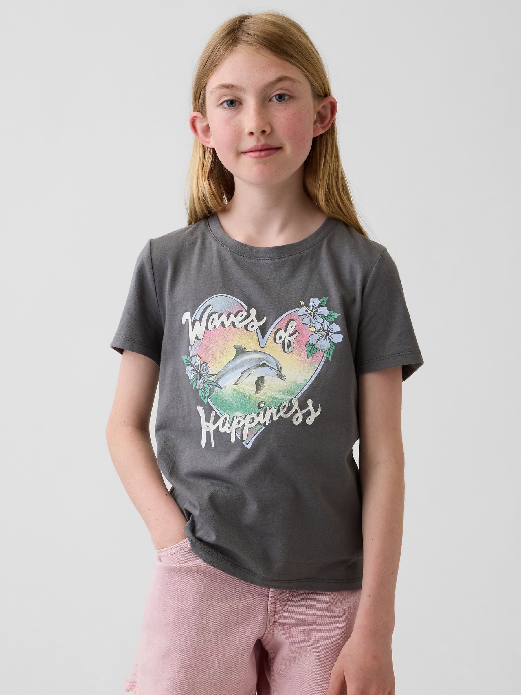 Grey Dolphin Graphic Short Sleeve T-Shirt - Image 1 of 4 Grey Dolphin Graphic Short Sleeve T-Shirt - Image 1 of 4