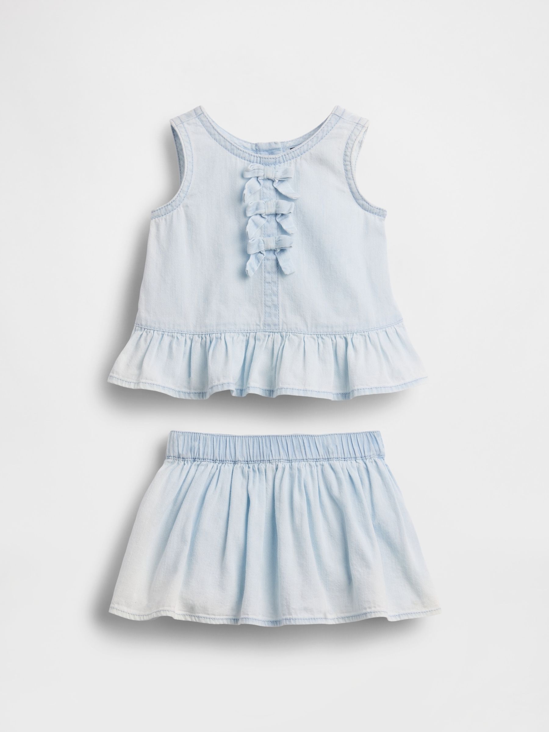 Blue Denim Bow Outfit Set - Image 1 of 3