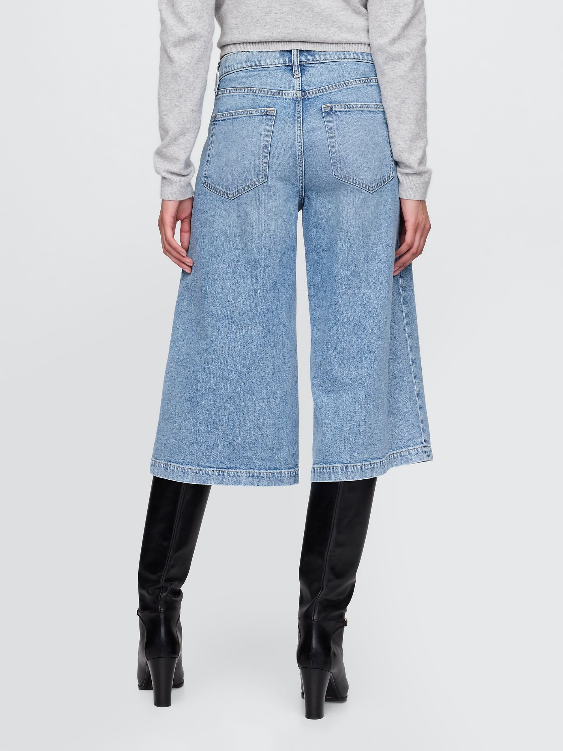 Light Wash High Waisted Culotte Jeans - Image 1 of 6