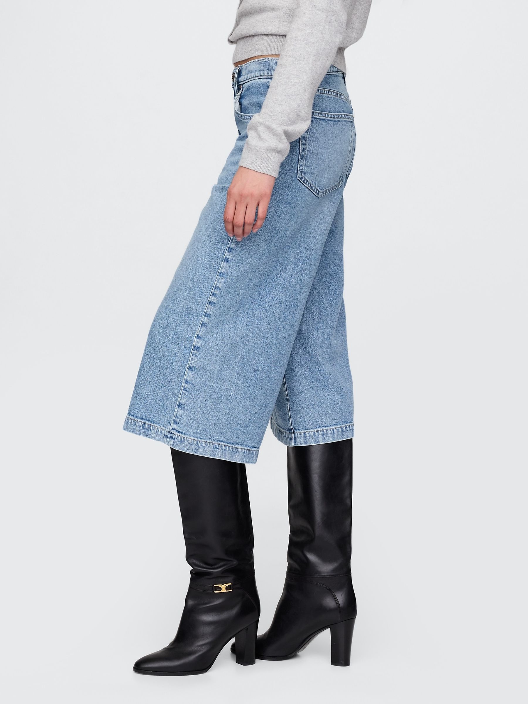 Light Wash High Waisted Culotte Jeans - Image 2 of 6