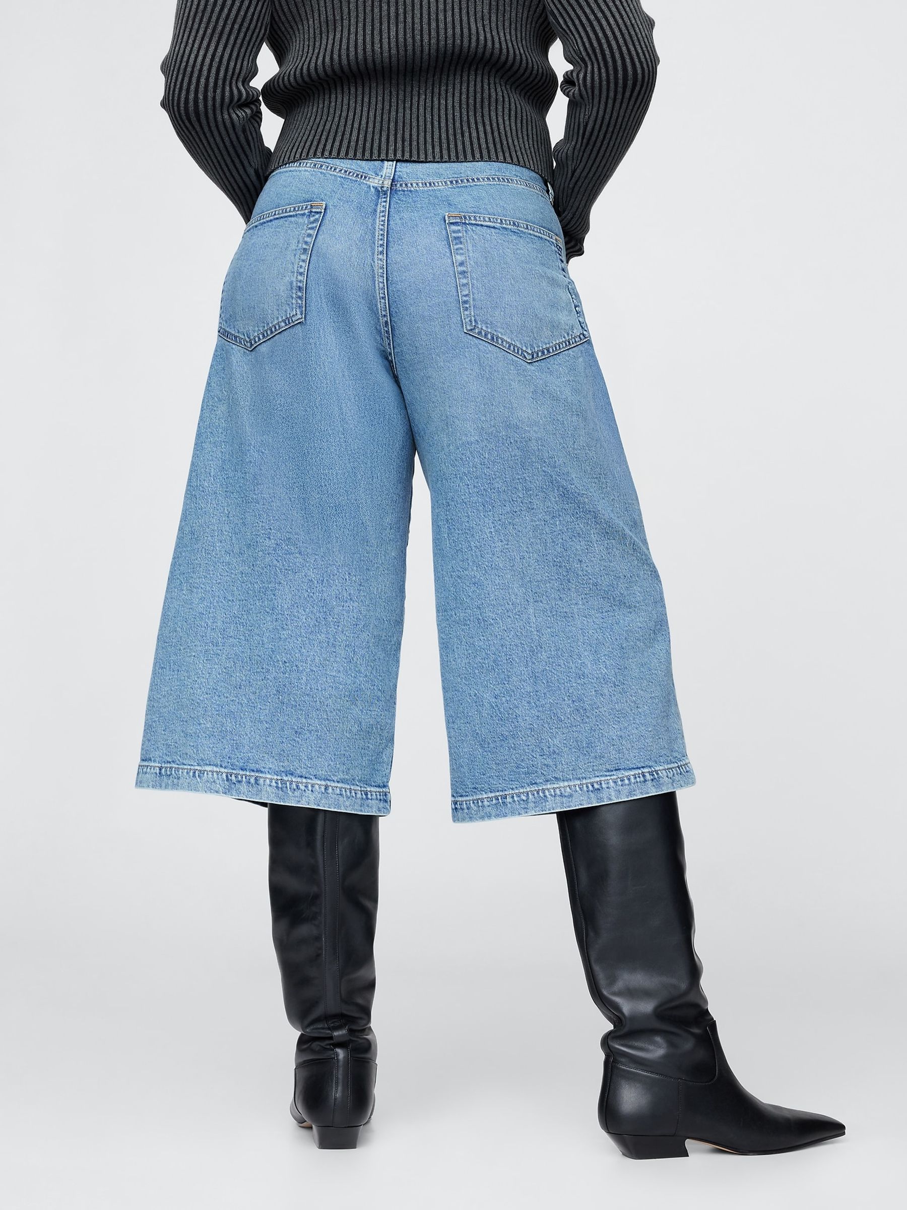 Light Wash High Waisted Culotte Jeans - Image 4 of 6