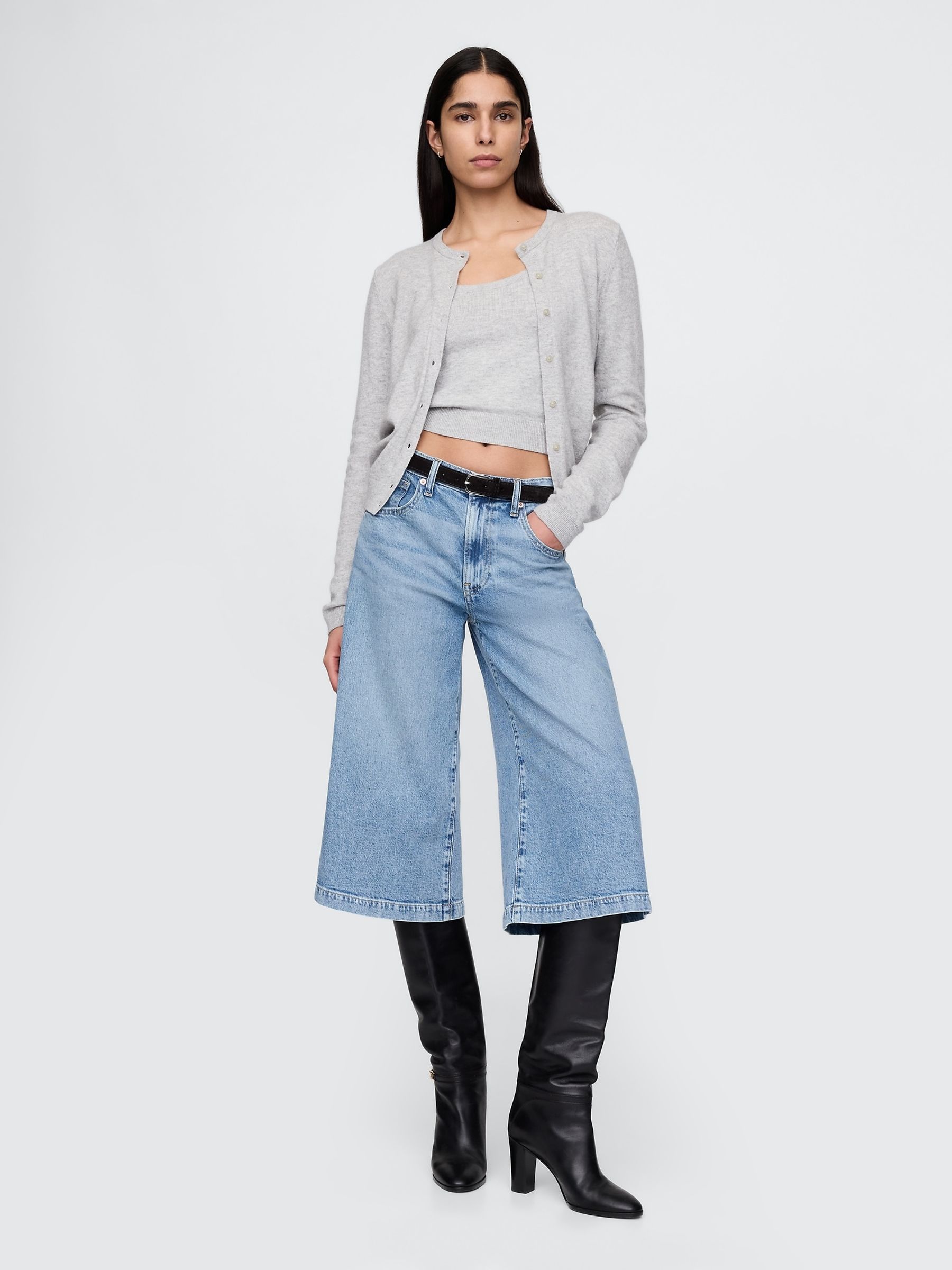 Light Wash High Waisted Culotte Jeans - Image 5 of 6