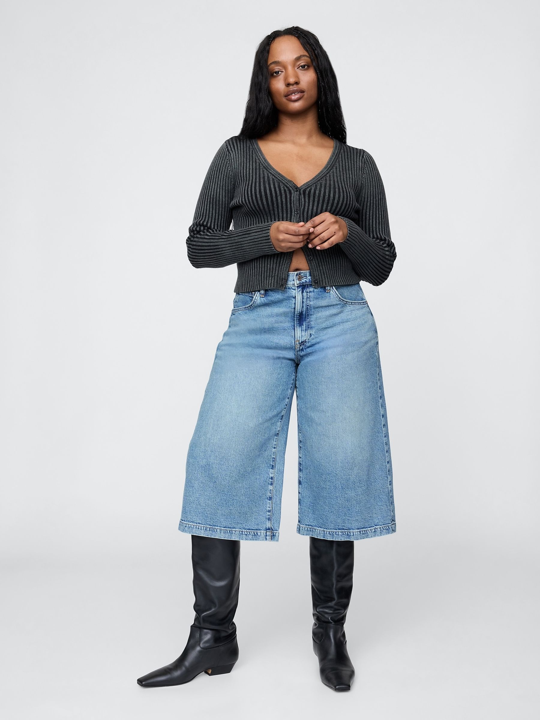 Light Wash High Waisted Culotte Jeans - Image 6 of 6