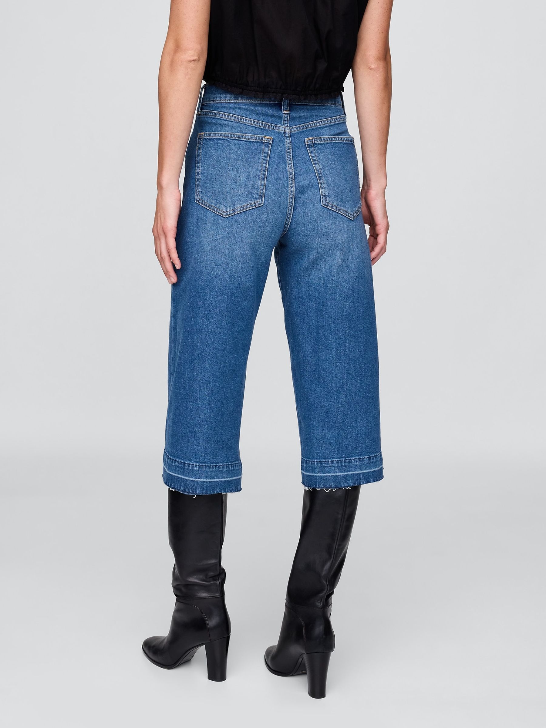 Medium Wash High Waisted Culotte Jeans - Image 2 of 6