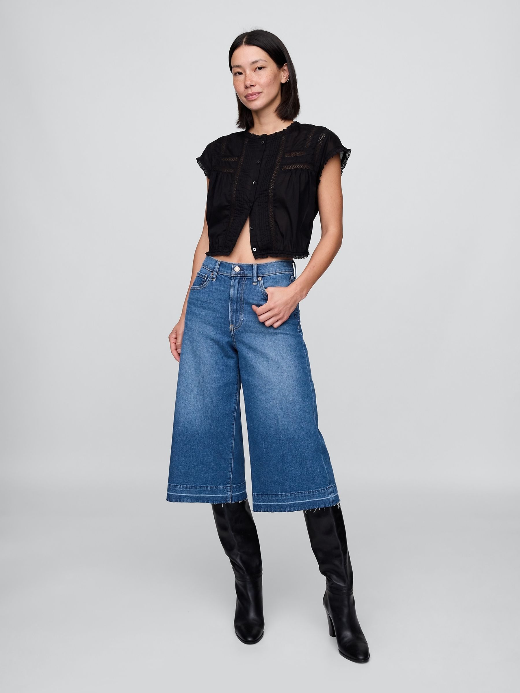 Medium Wash High Waisted Culotte Jeans - Image 3 of 6