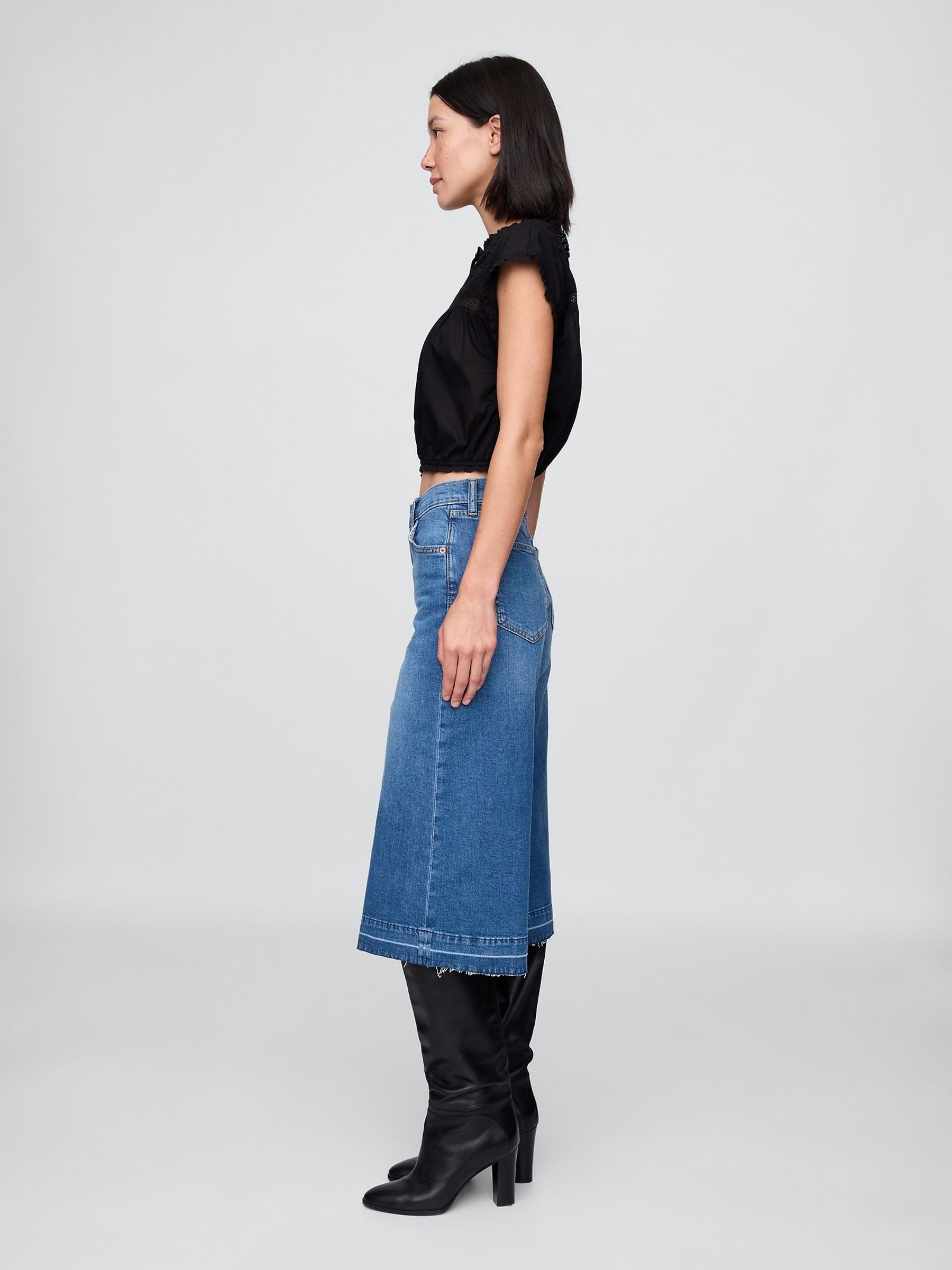Medium Wash High Waisted Culotte Jeans - Image 4 of 6