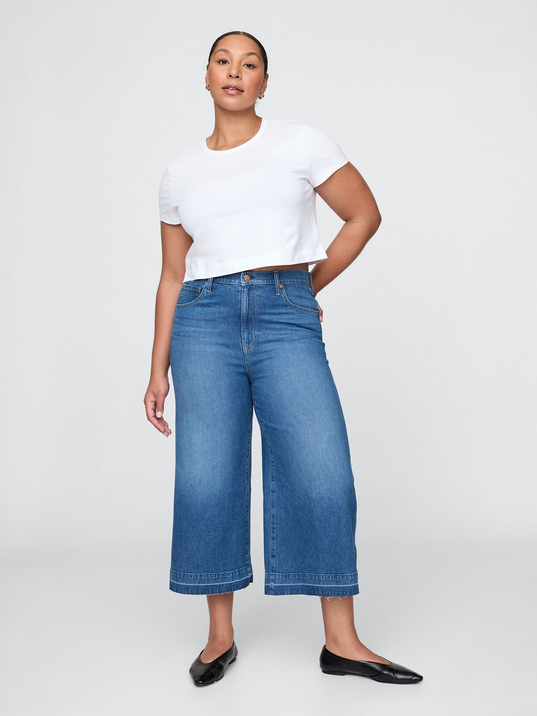 Medium Wash High Waisted Culotte Jeans - Image 5 of 6