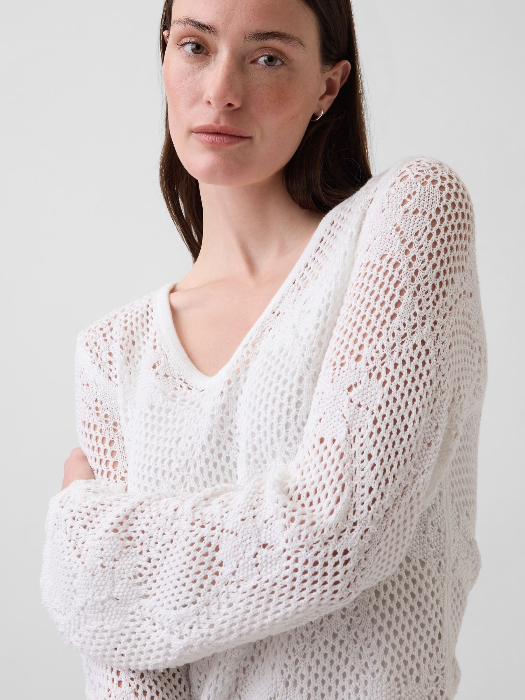 White Pointelle Mini Long Seeve Dress - Image 4 of 4