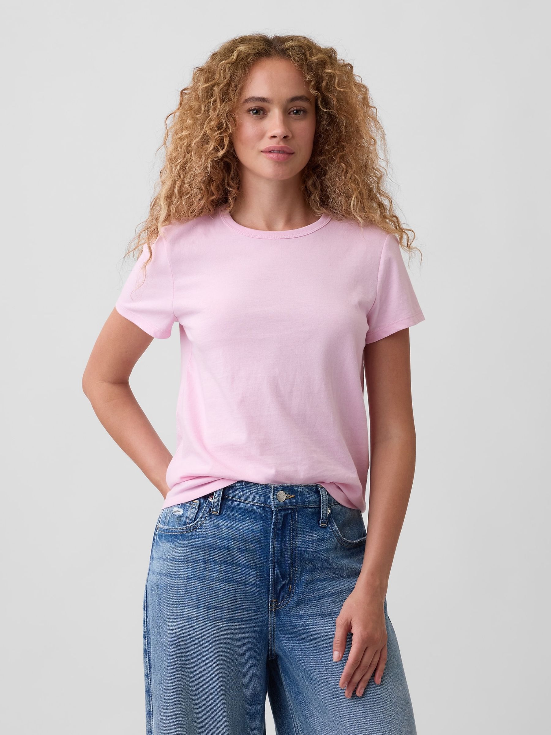 Light Pink Crew Neck Favourite Crew Neck Short Sleeve T-Shirt - Image 1 of 5