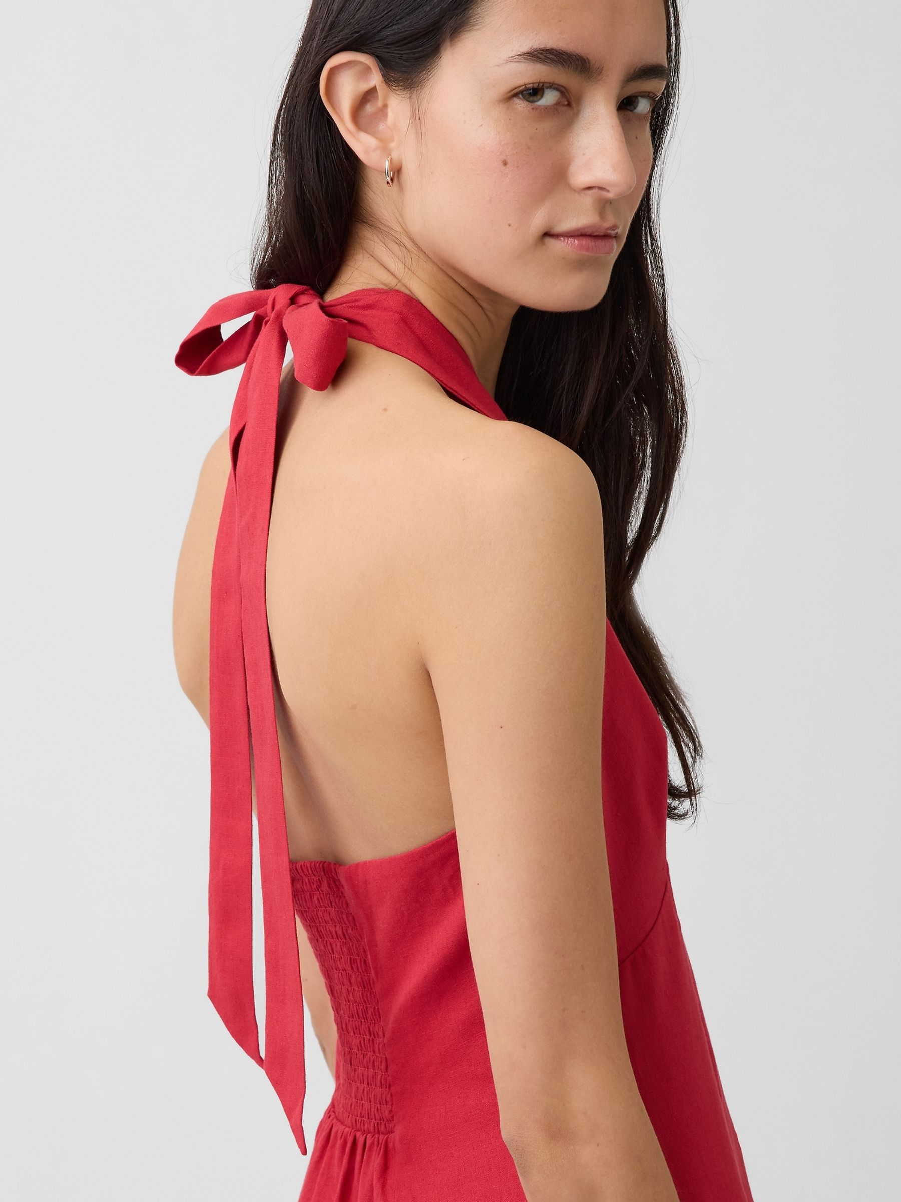 Red Linen-Blend Halter Maxi Dress - Image 4 of 4