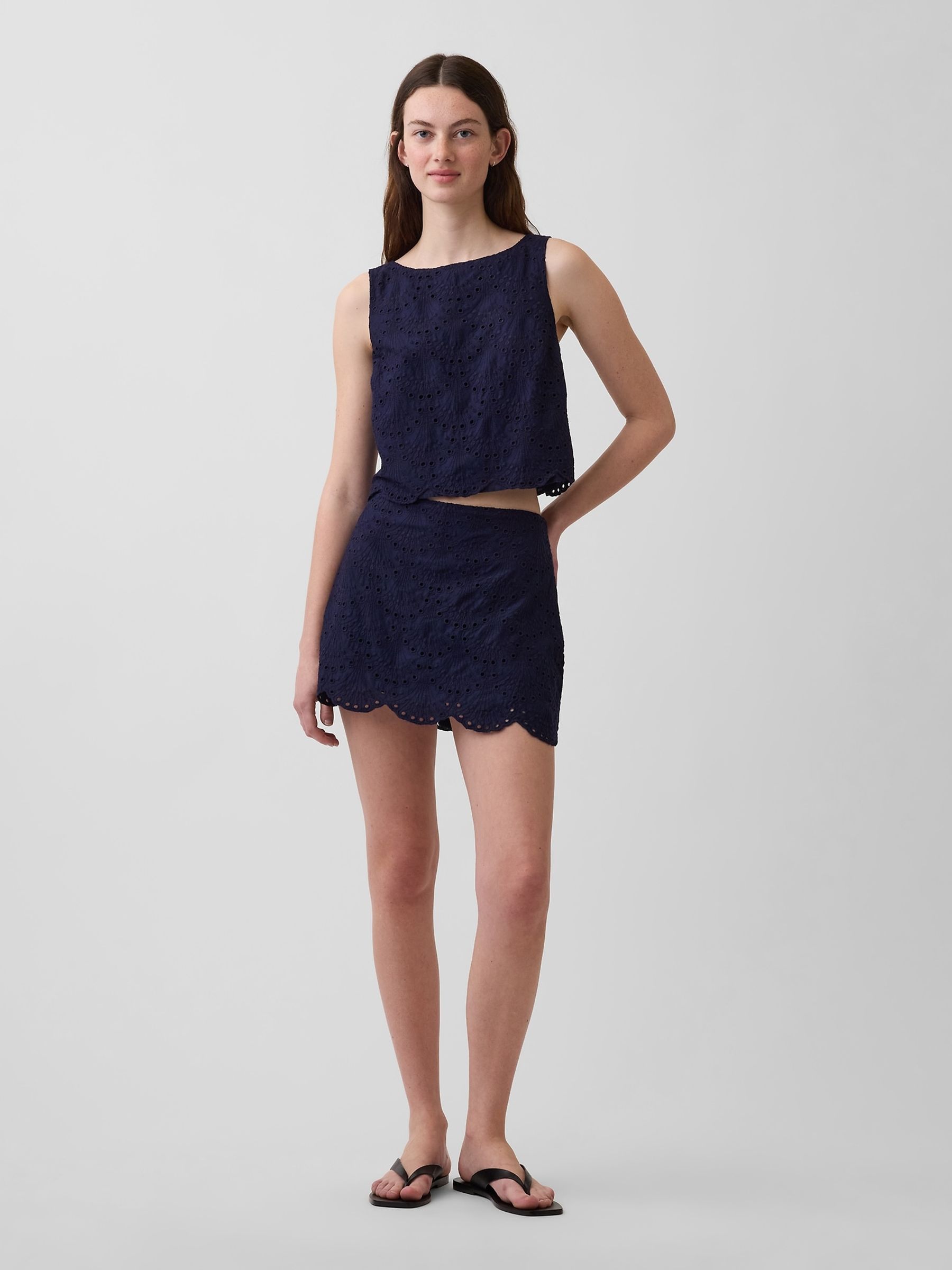 Navy Eyelet Mini Skort - Image 1 of 4 Navy Eyelet Mini Skort - Image 1 of 4