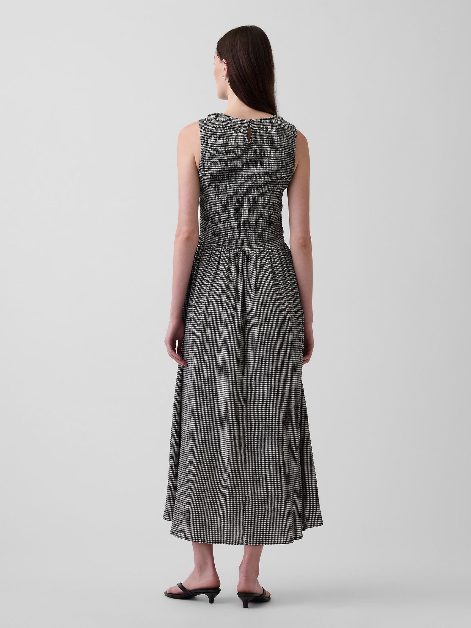 Black Gingham Smocked Drop-Waist Sleeveless Maxi Dress - Image 2 of 4