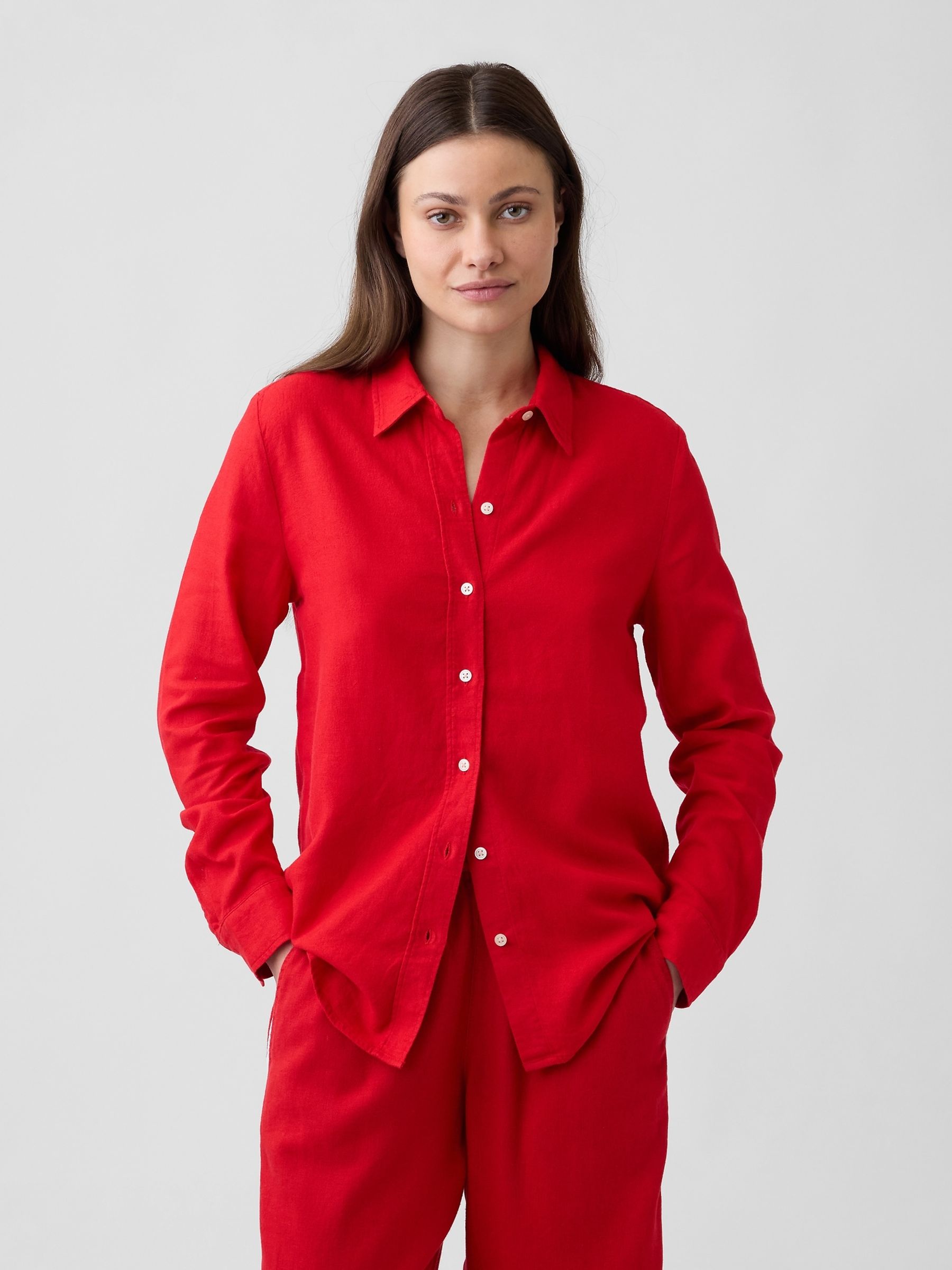 Red Easy Linen Shirt - Image 1 of 5