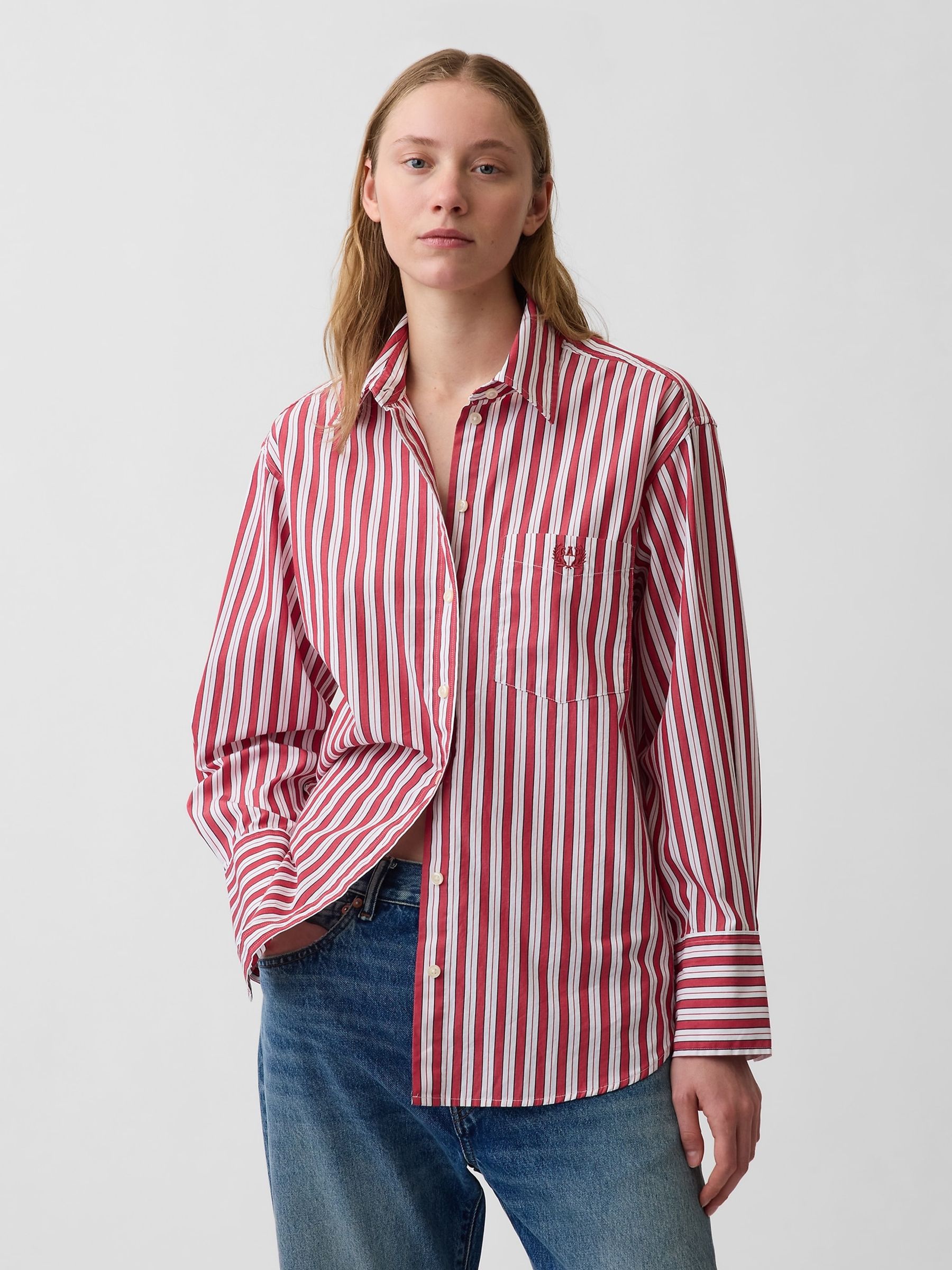 Red Stripe Poplin Big Shirt - Image 1 of 4