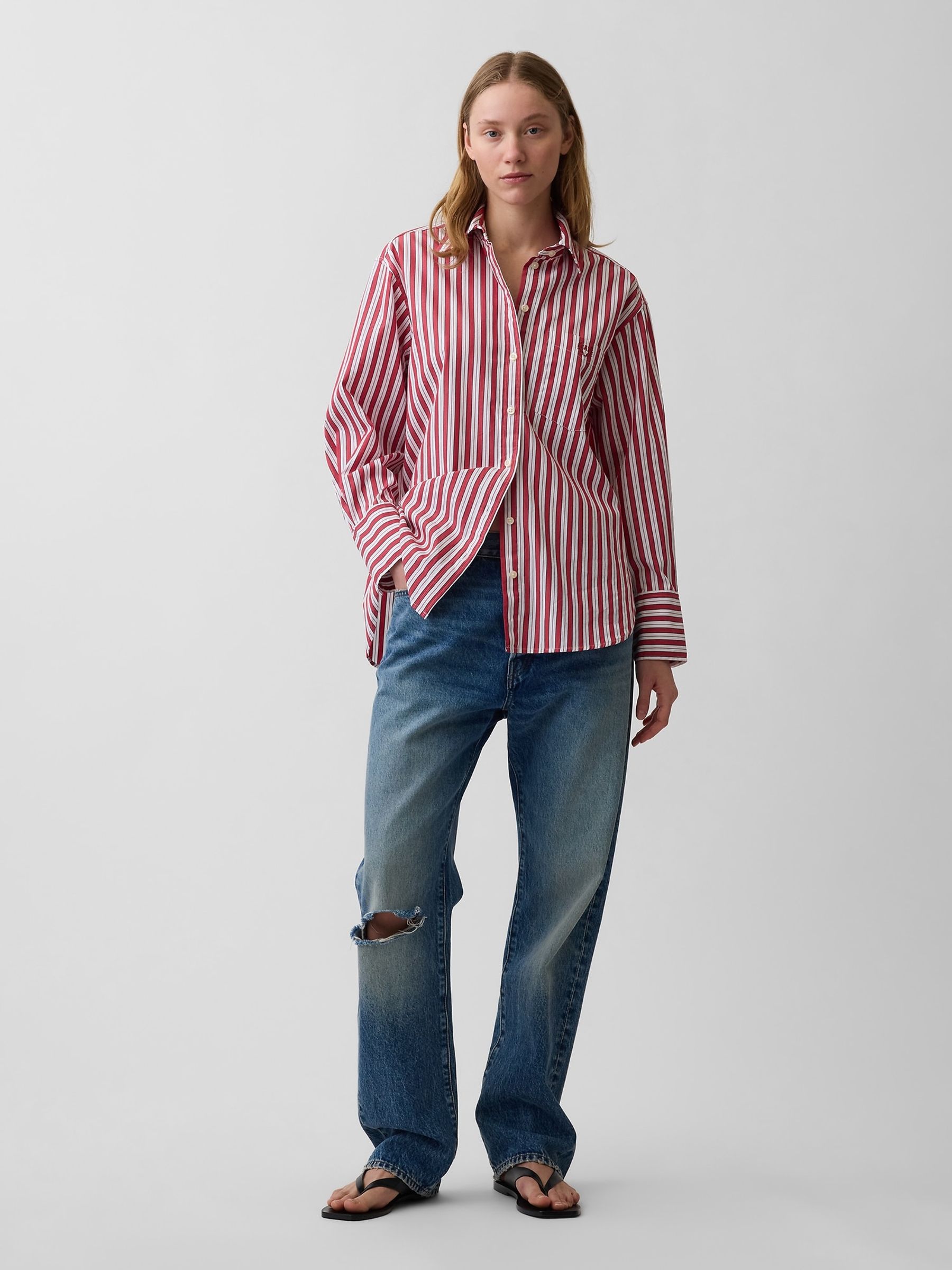 Red Stripe Poplin Big Shirt - Image 3 of 4