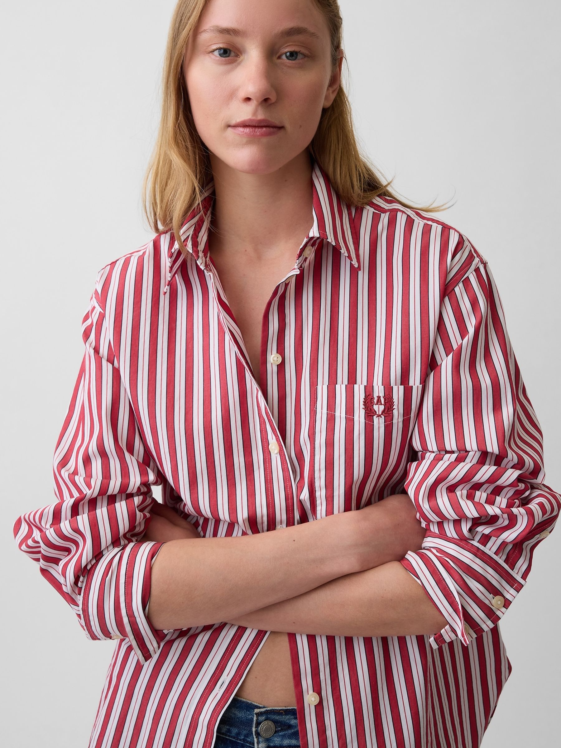 Red Stripe Poplin Big Shirt - Image 4 of 4
